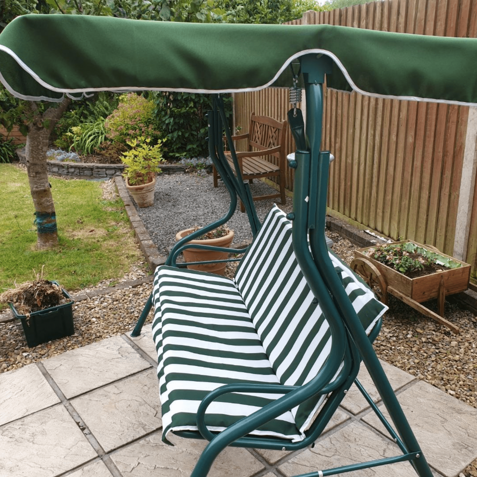 Green 3 Seater Garden Swing Chair Canopy Outdoor Patio Padded Seat Metal Frame - Home and Garden Furniture Shop - #rustic - furniture#