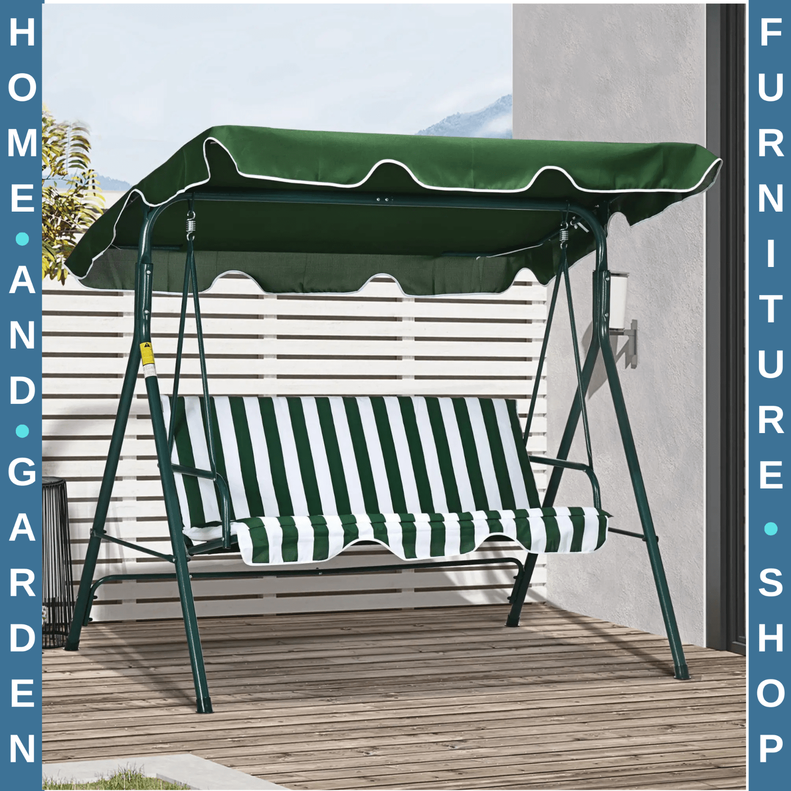 Green 3 Seater Garden Swing Chair Canopy Outdoor Patio Padded Seat Metal Frame - Home and Garden Furniture Shop - rustic - furniture