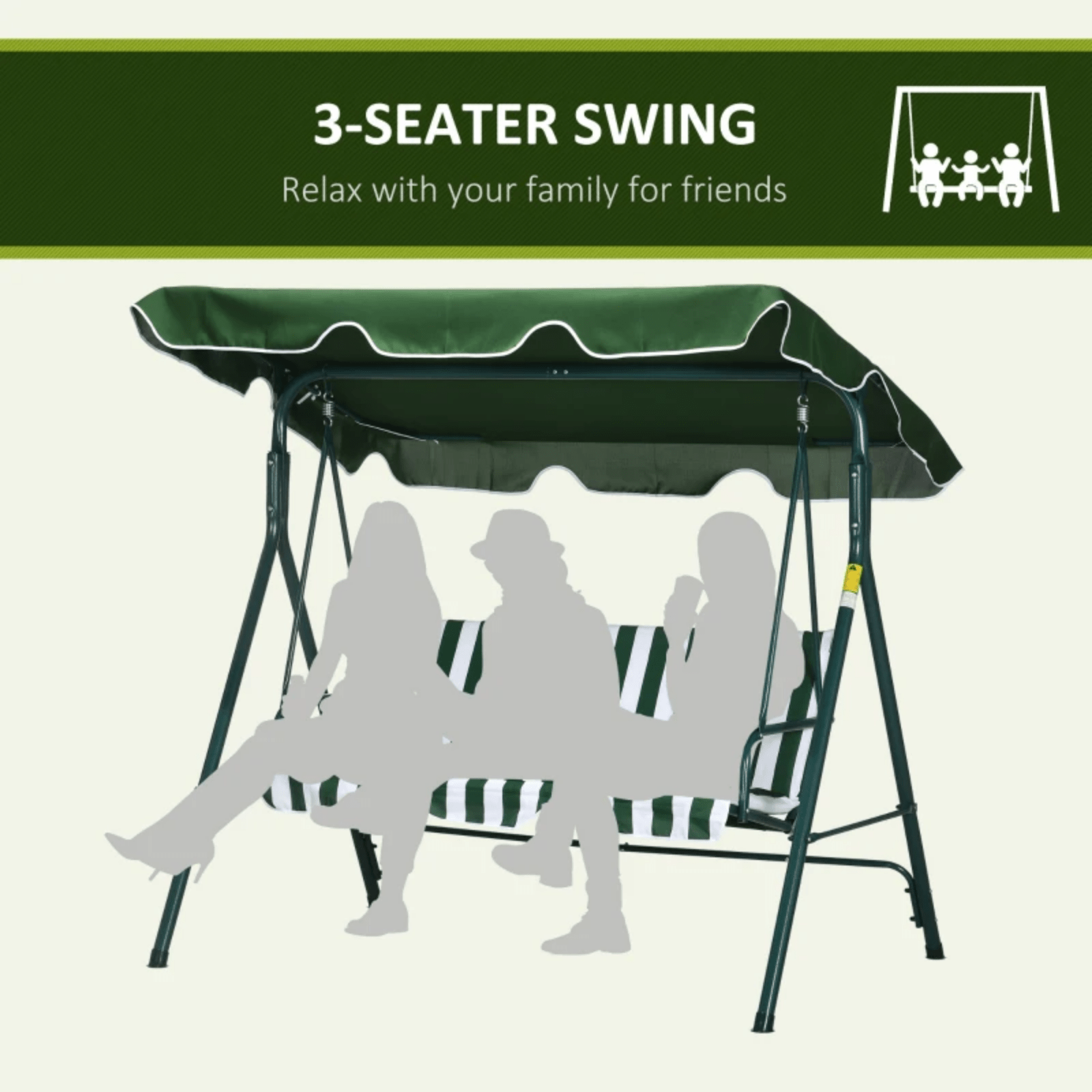 Green 3 Seater Garden Swing Chair Canopy Outdoor Patio Padded Seat Metal Frame - Home and Garden Furniture Shop - #rustic - furniture#