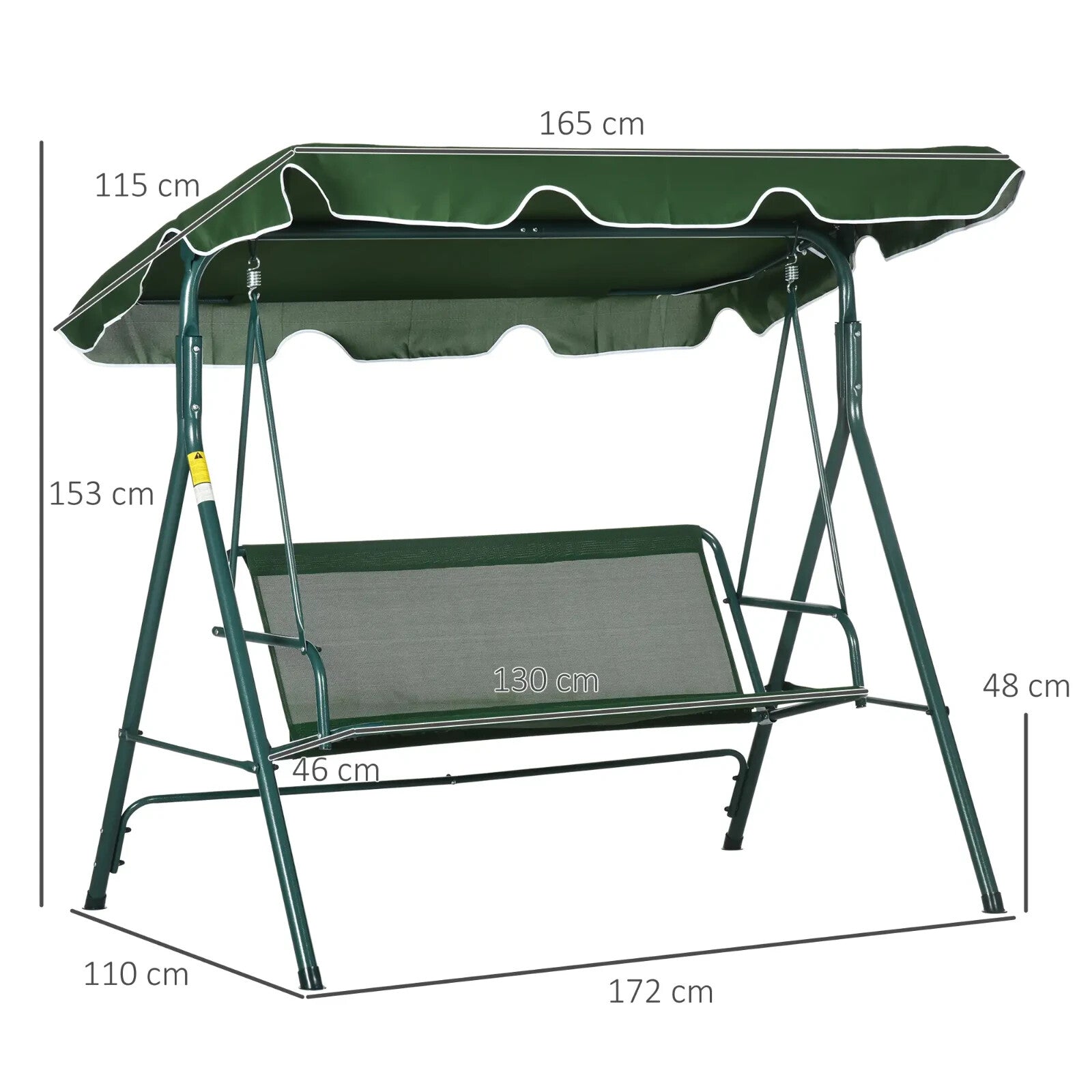 Green 3 Seater Garden Swing Chair Canopy Outdoor Patio Padded Seat Metal Frame - Home and Garden Furniture Shop - rustic - furniture