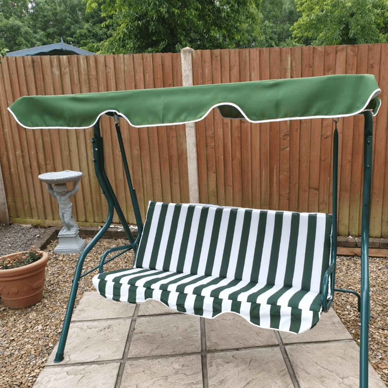 Green 3 Seater Garden Swing Chair Canopy Outdoor Patio Padded Seat Metal Frame - Home and Garden Furniture Shop - #rustic - furniture#