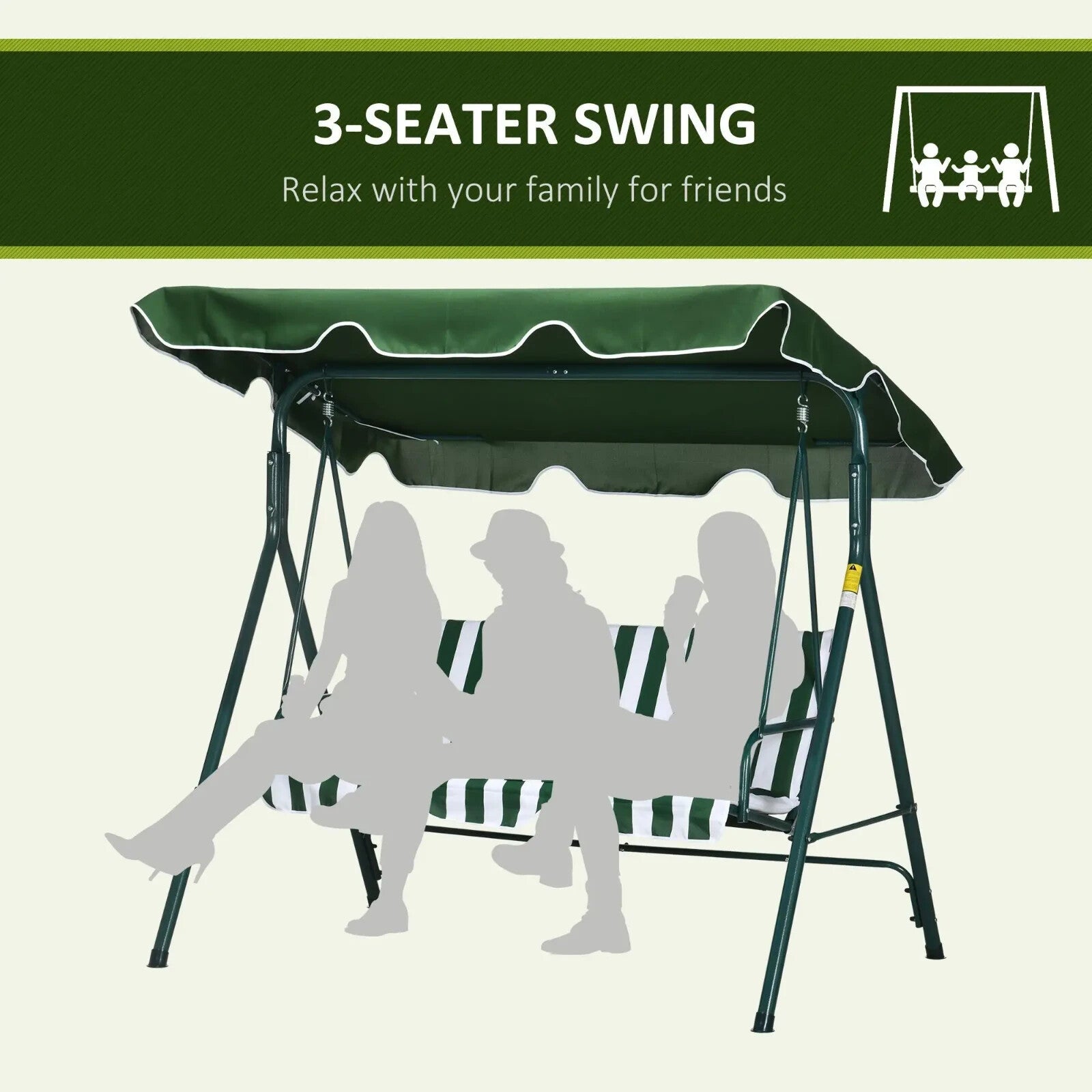 Green 3 Seater Garden Swing Chair Canopy Outdoor Patio Padded Seat Metal Frame - Home and Garden Furniture Shop - rustic - furniture