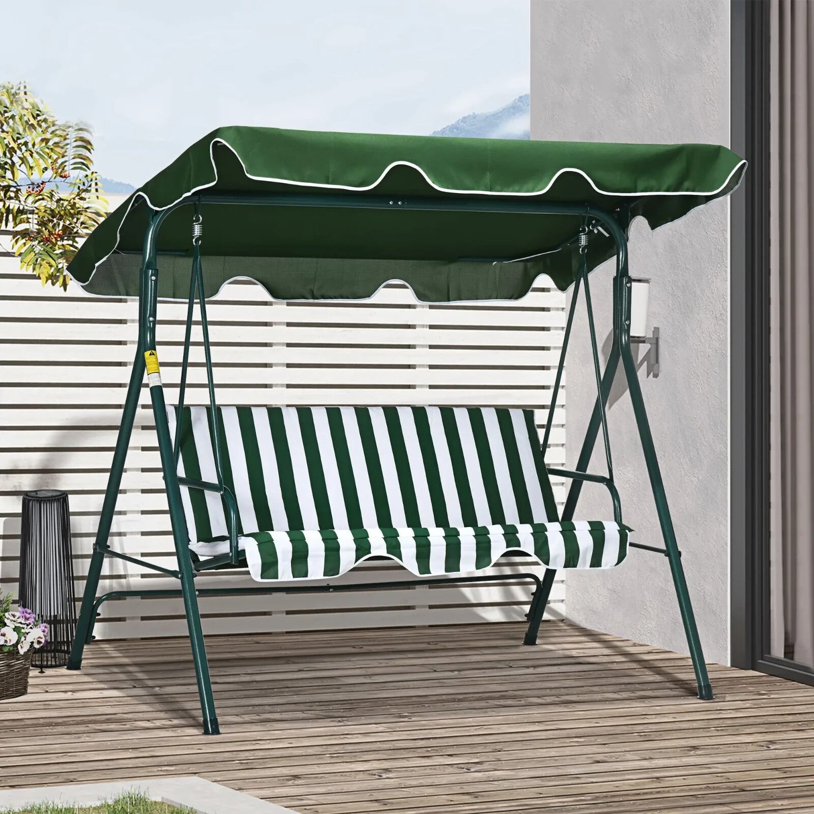Green 3 Seater Garden Swing Chair Canopy Outdoor Patio Padded Seat Metal Frame - Home and Garden Furniture Shop - rustic - furniture