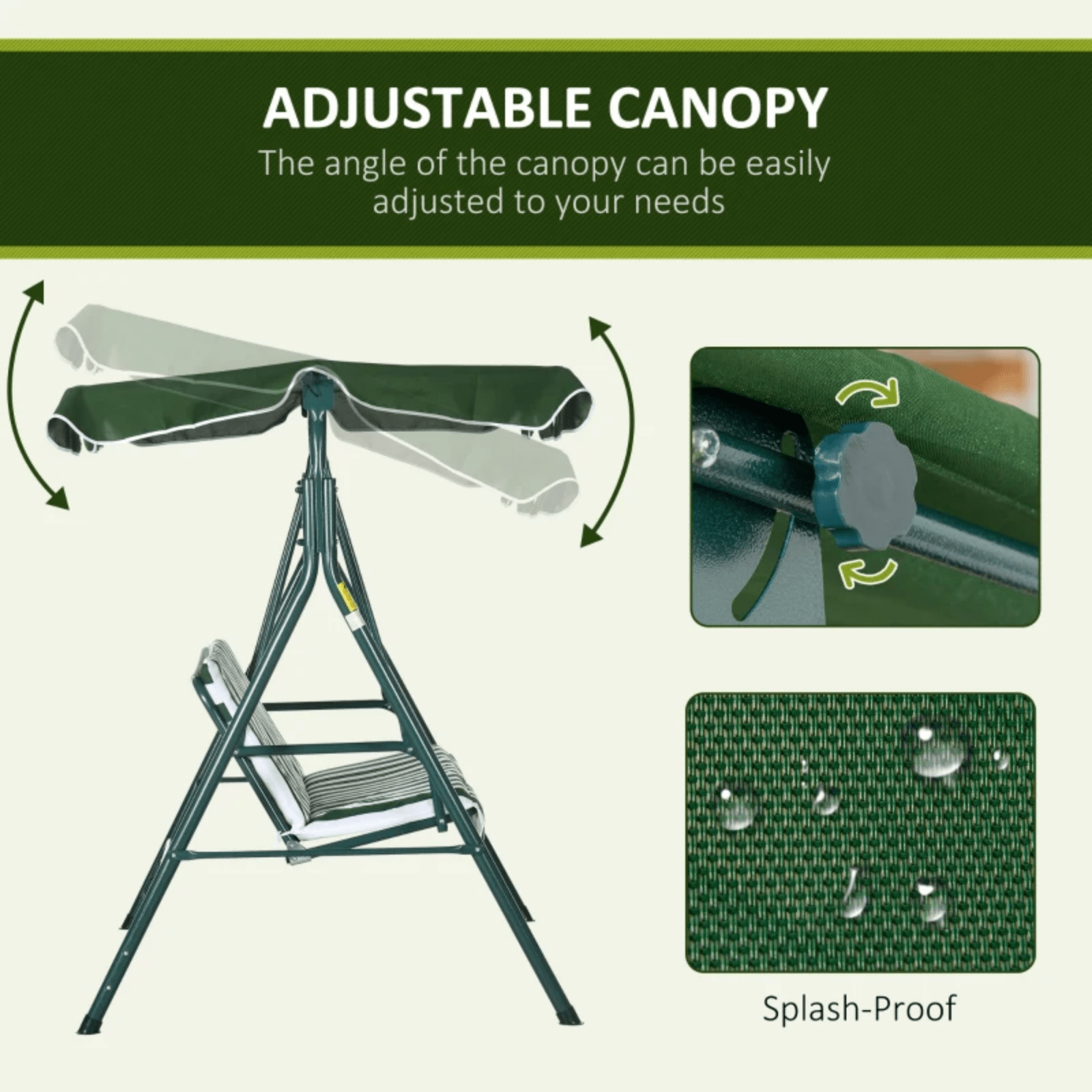 Green 3 Seater Garden Swing Chair Canopy Outdoor Patio Padded Seat Metal Frame - Home and Garden Furniture Shop - #rustic - furniture#