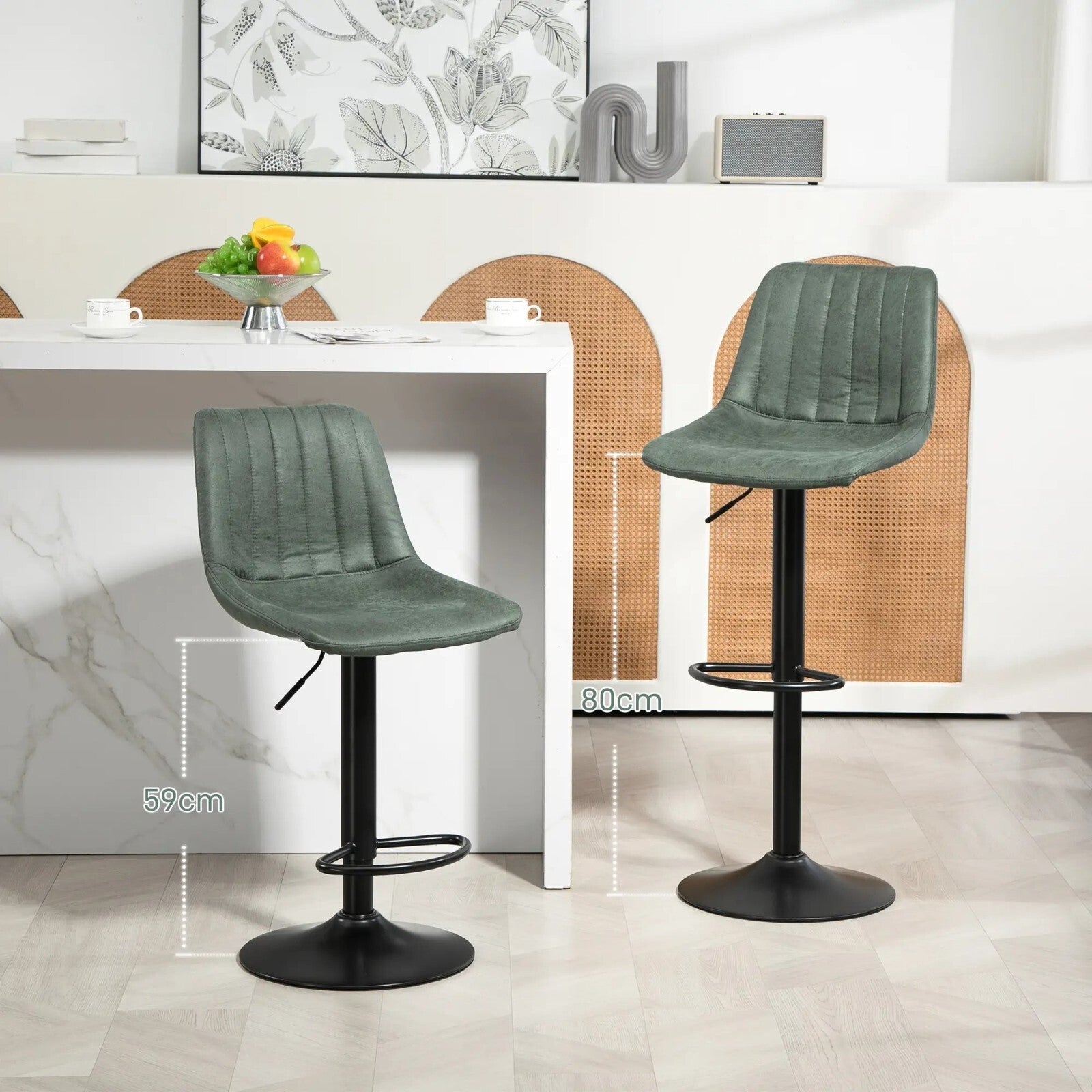 Green Bar Stools Set Of 2 360 Swivel Seat Retro Tub Counter Metal Frame Footrest - Home and Garden Furniture Shop - rustic - furniture