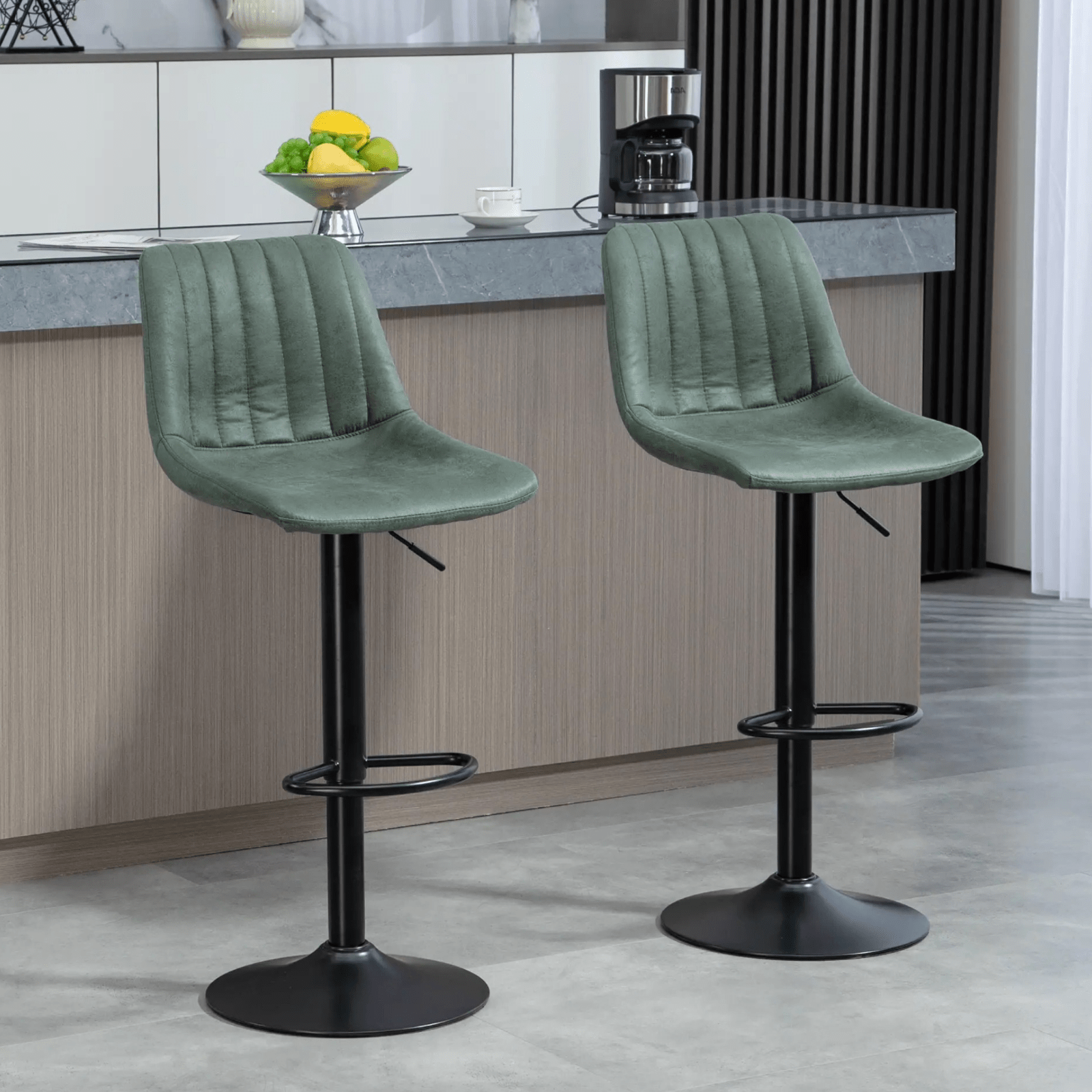 Green Bar Stools Set Of 2 360 Swivel Seat Retro Tub Counter Metal Frame Footrest - Home and Garden Furniture Shop - rustic - furniture
