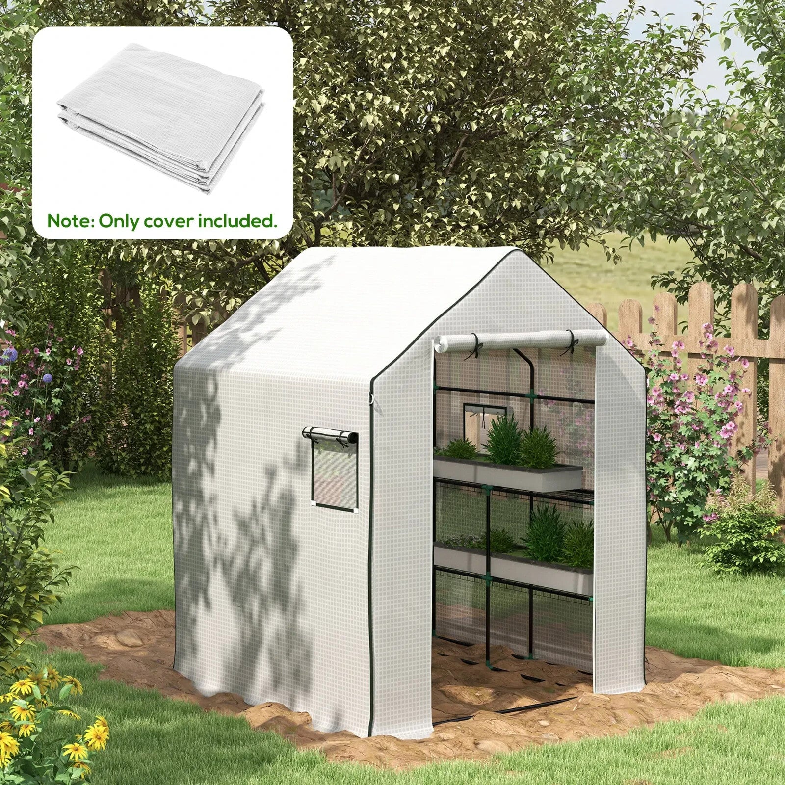 Greenhouse Replacement Cover 3 - Layer Walk - In with Roll - Up Door & Windows White - Home and Garden Furniture Shop - rustic - furniture