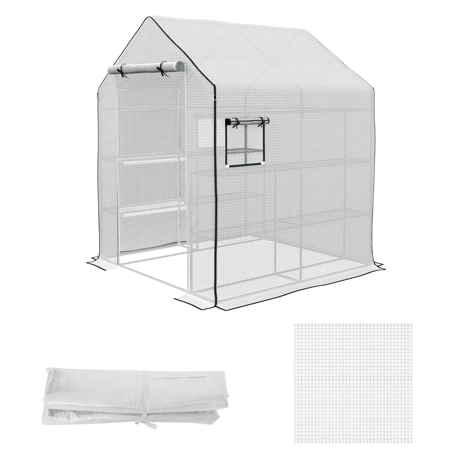 Greenhouse Replacement Cover 3 - Layer Walk - In with Roll - Up Door & Windows White - Home and Garden Furniture Shop - rustic - furniture