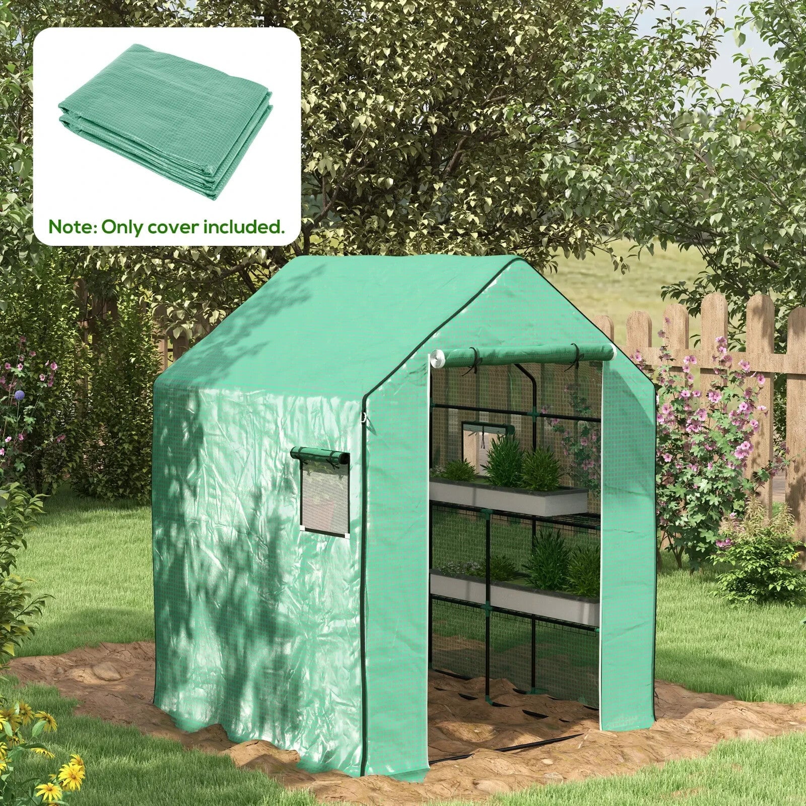 Greenhouse Replacement Cover 3 - Layer with Roll - Up Door & Mesh Windows Green - Home and Garden Furniture Shop - rustic - furniture