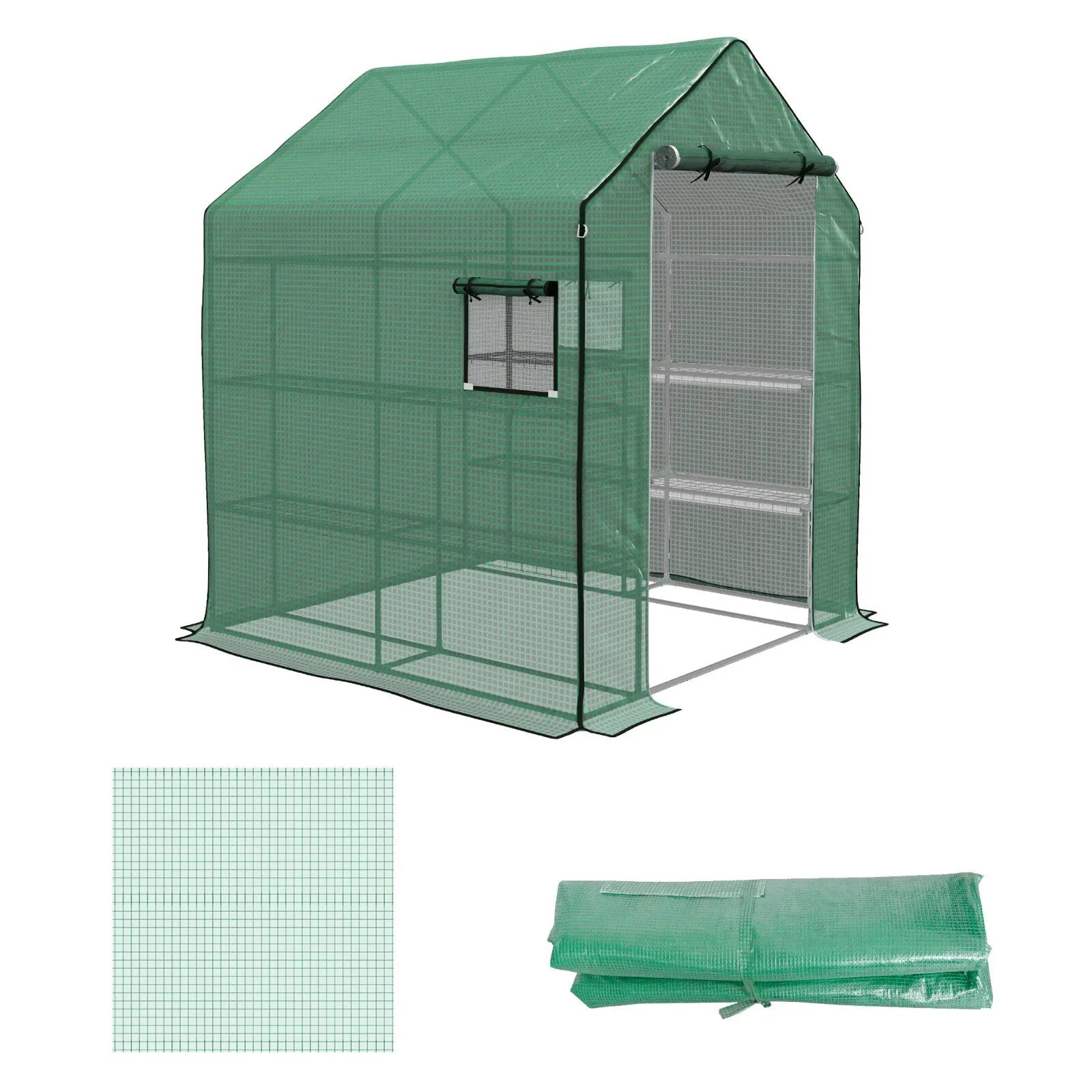 Greenhouse Replacement Cover 3 - Layer with Roll - Up Door & Mesh Windows Green - Home and Garden Furniture Shop - rustic - furniture