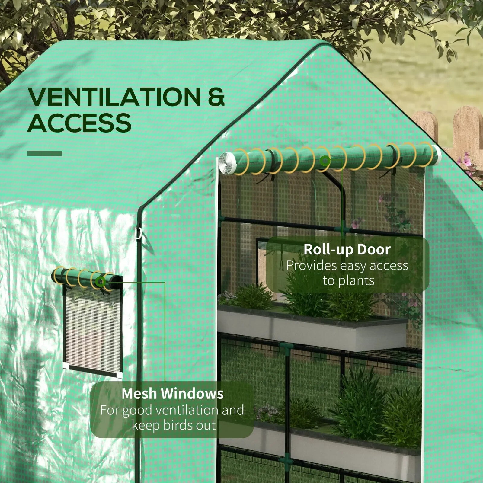 Greenhouse Replacement Cover 3 - Layer with Roll - Up Door & Mesh Windows Green - Home and Garden Furniture Shop - rustic - furniture