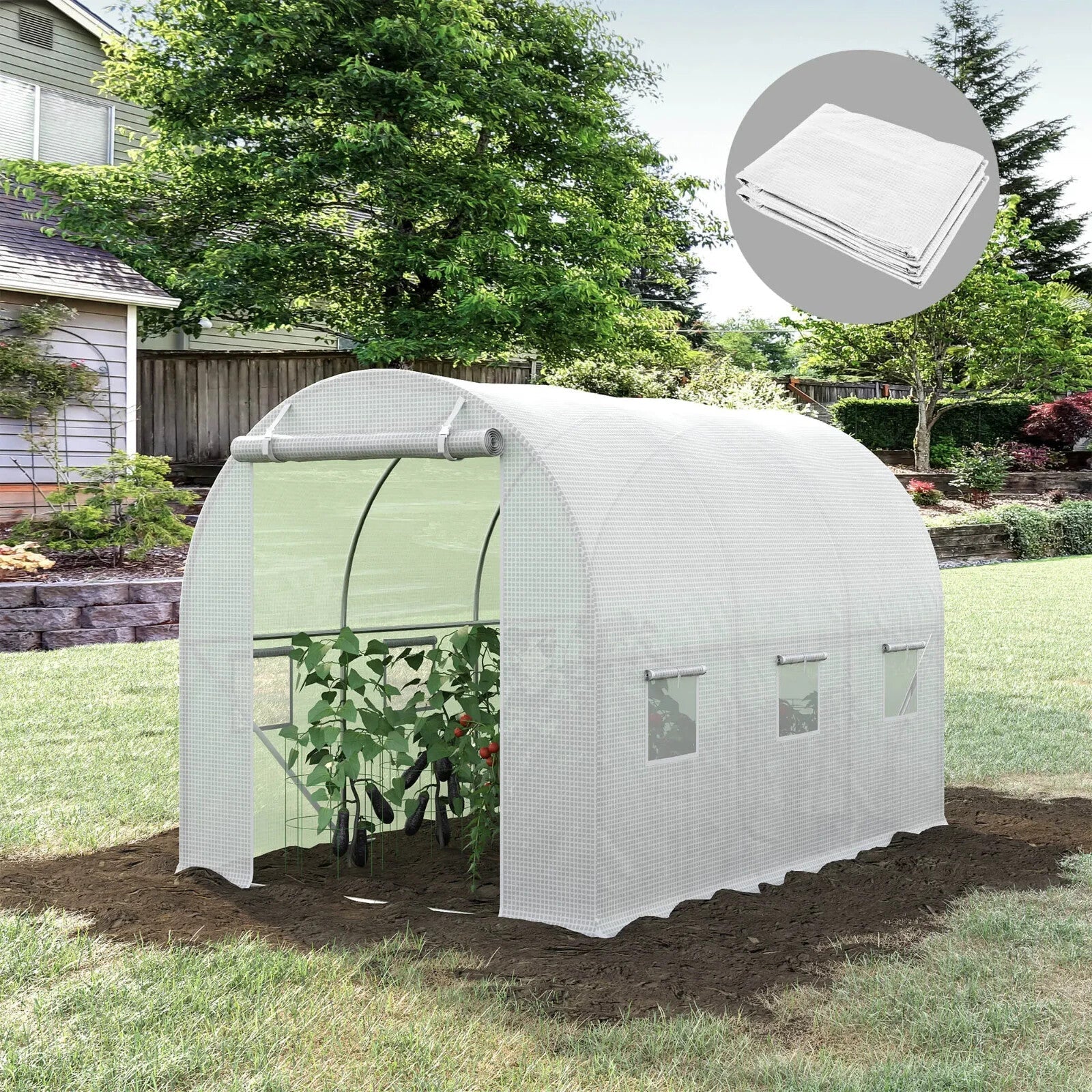 Greenhouse Replacement Cover For Tunnel Walk In W/ Roll - Up & Zipper Door White - Home and Garden Furniture Shop - rustic - furniture