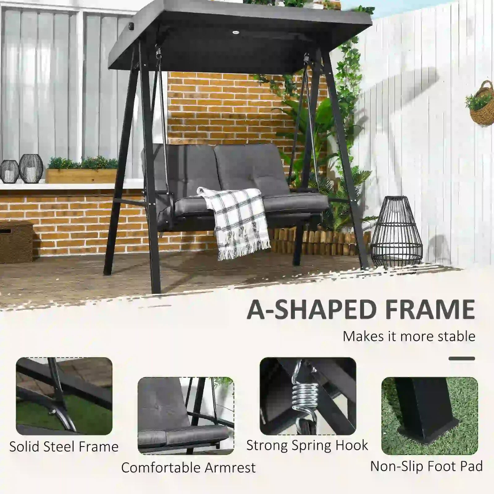 Grey 2 Seater Garden Outdoor Swing Chair Hammock Adjustable Canopy Patio Bench - Home and Garden Furniture Shop - rustic - furniture