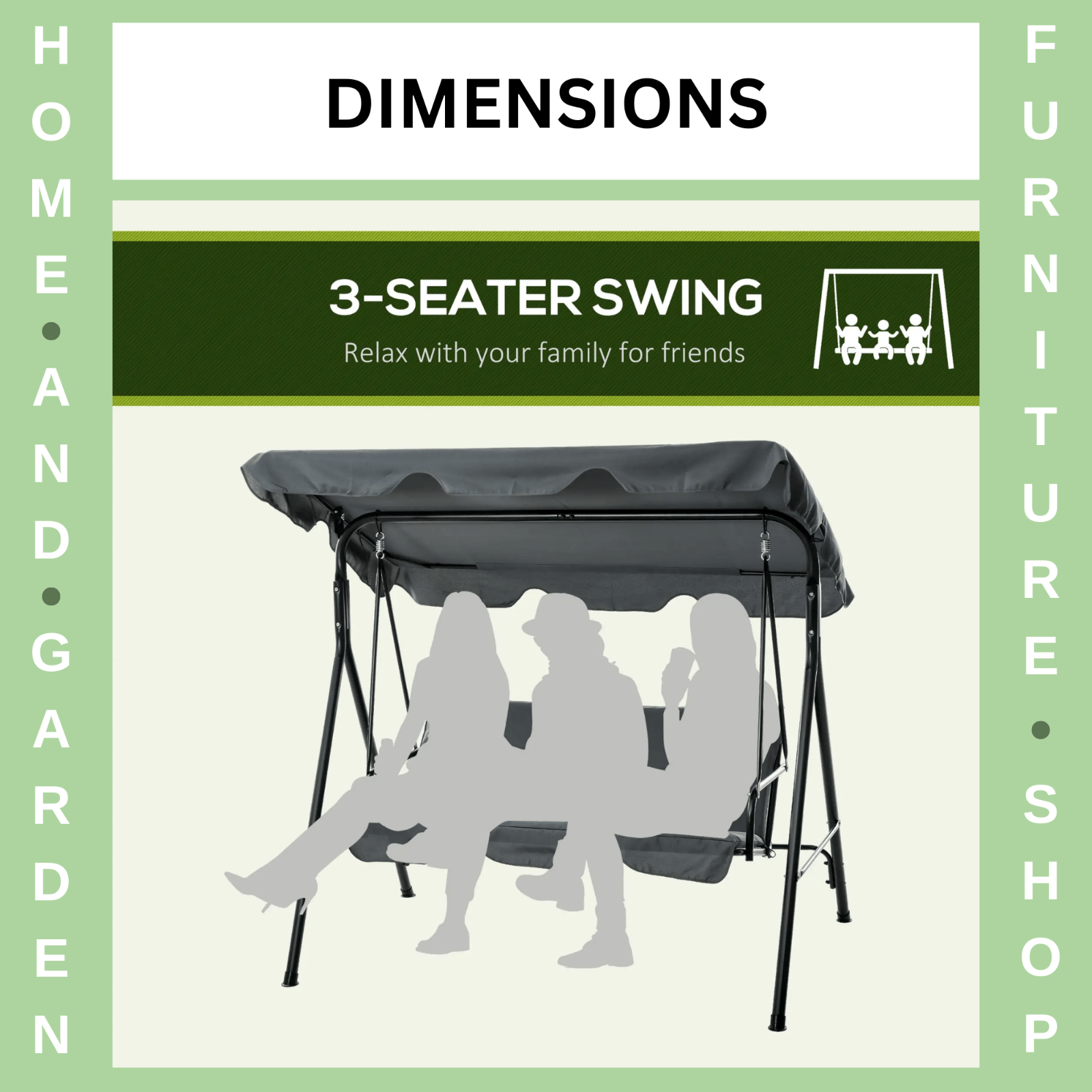 Grey 3 Seater Garden Swing Chair Patio Bench Outdoor Hammock Canopy Heavy Duty - Home and Garden Furniture Shop - rustic - furniture