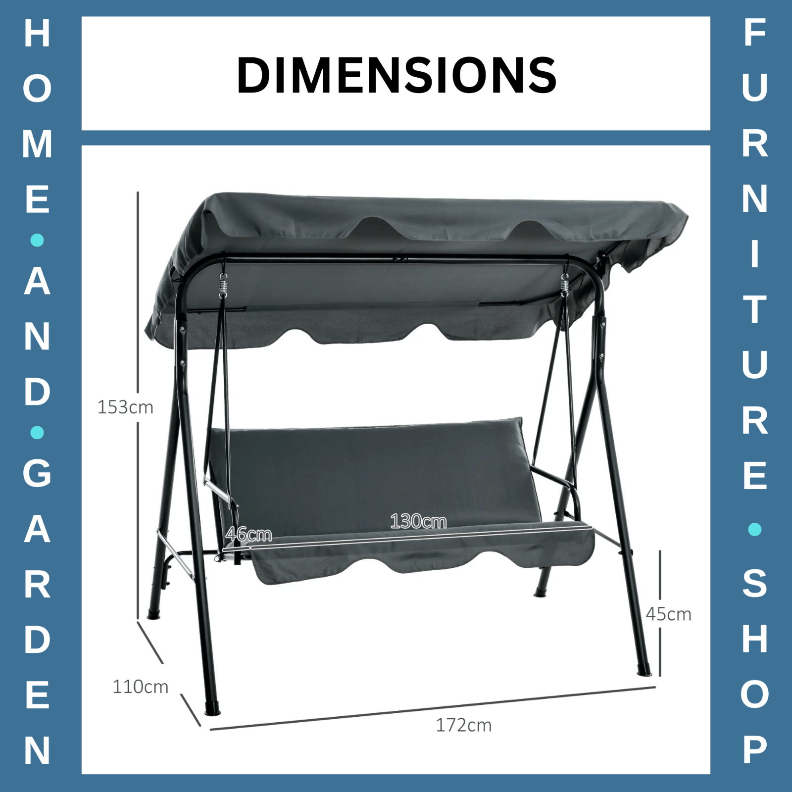 Grey 3 Seater Garden Swing Chair Patio Bench Outdoor Hammock Canopy Heavy Duty - Home and Garden Furniture Shop - rustic - furniture