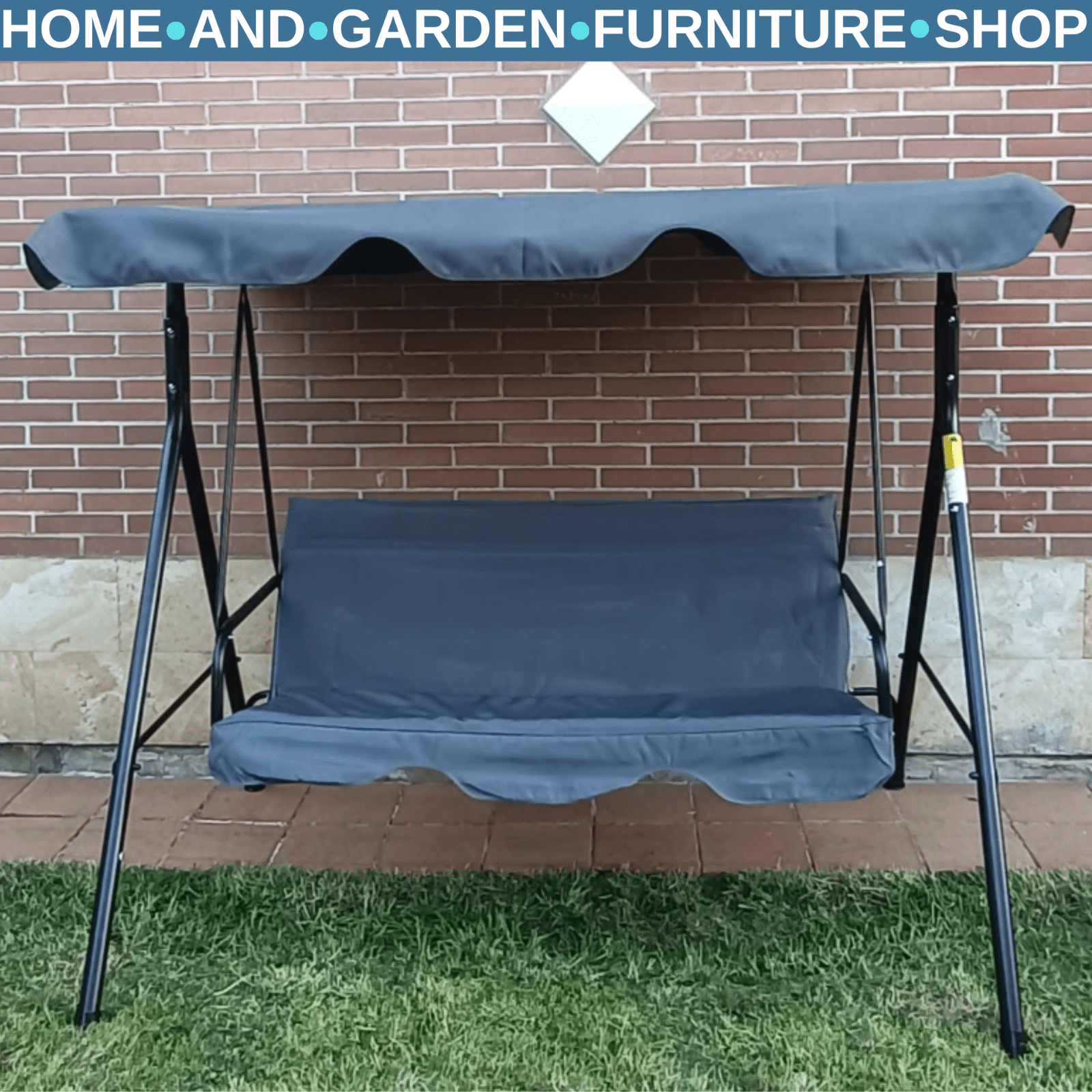Grey 3 Seater Garden Swing Chair Patio Bench Outdoor Hammock Canopy Heavy Duty - Home and Garden Furniture Shop - rustic - furniture