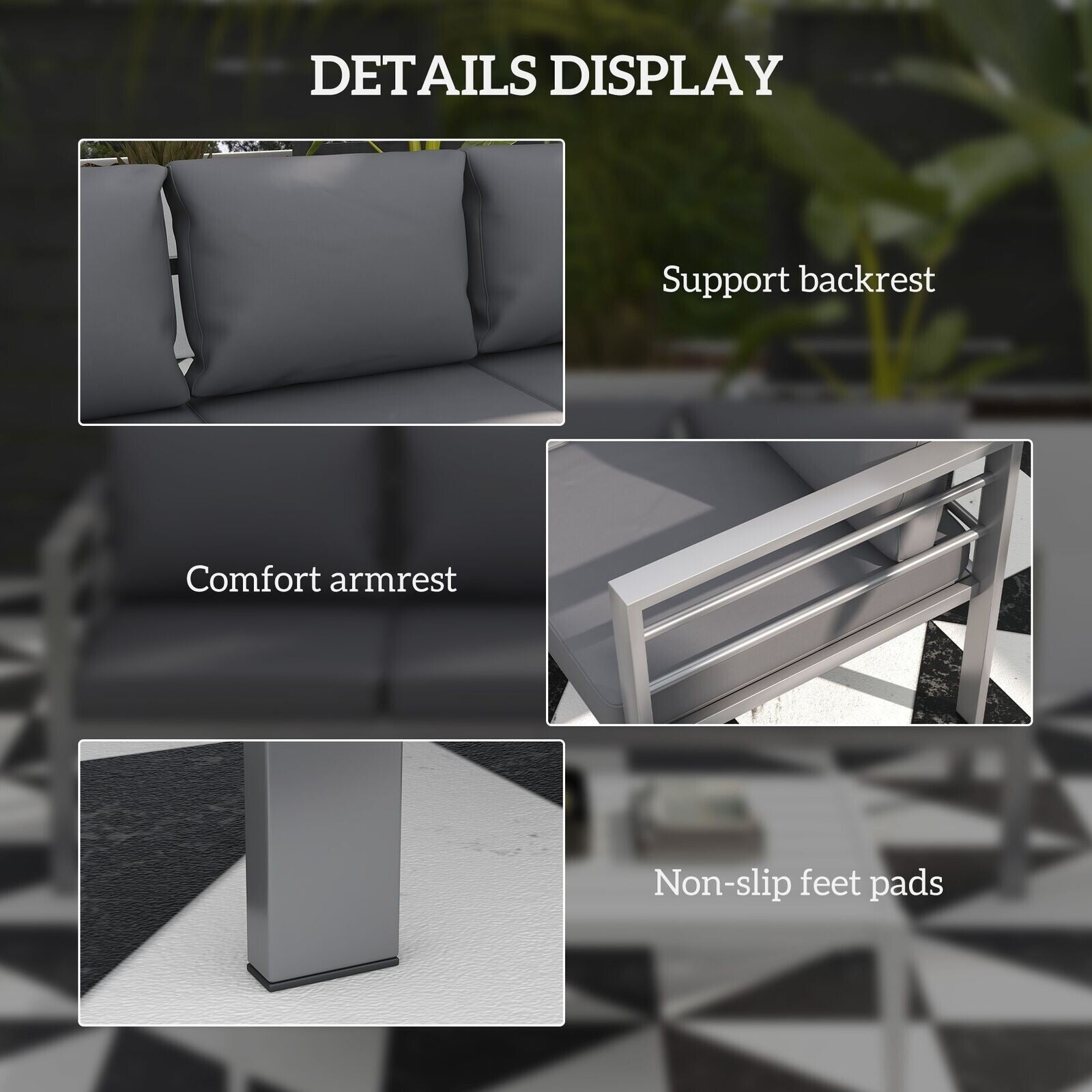 Grey 3 Seater Metal Garden Bench Large Outdoor Patio Sofa Set Lounger Cushions - Home and Garden Furniture Shop - rustic - furniture