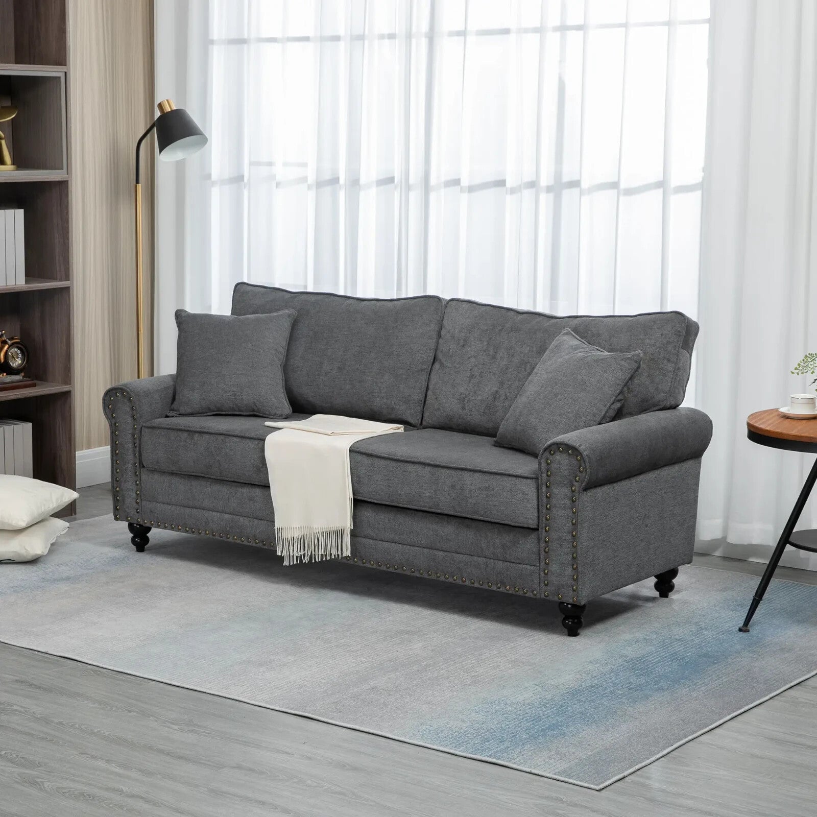 Grey 3 Seater Sofa 3 Person Fabric Sofa for Living Room Throw Pillow Thick Seats - Home and Garden Furniture Shop - rustic - furniture