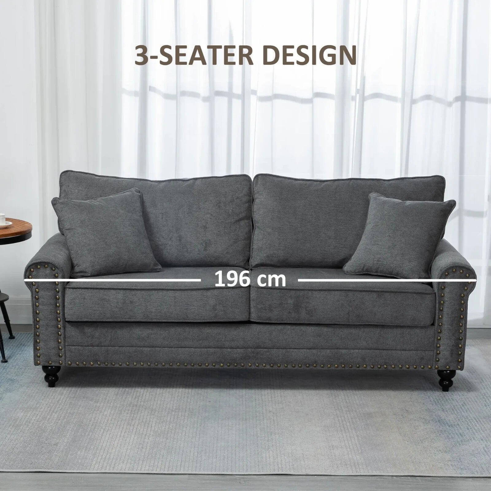 Grey 3 Seater Sofa 3 Person Fabric Sofa for Living Room Throw Pillow Thick Seats - Home and Garden Furniture Shop - rustic - furniture