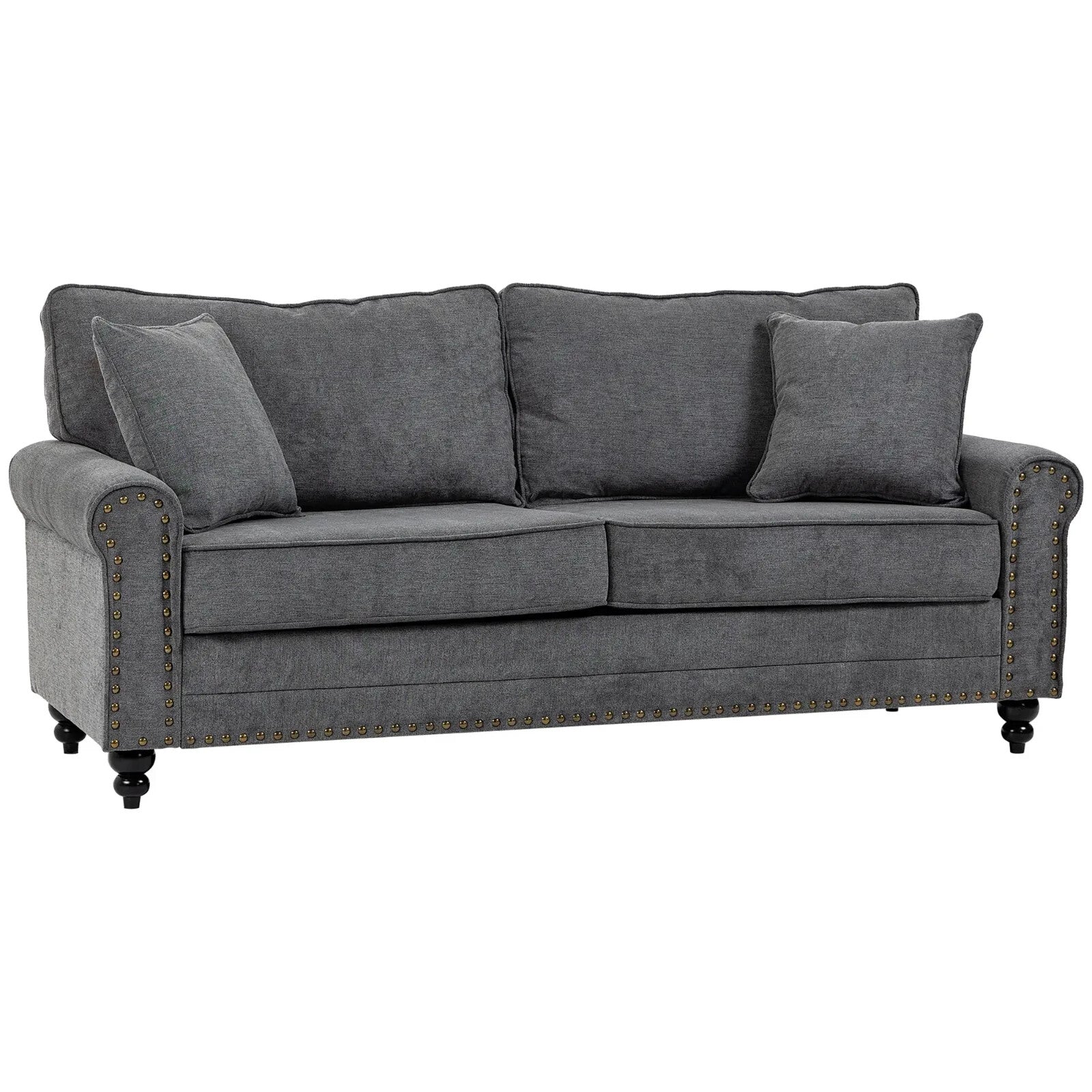 Grey 3 Seater Sofa 3 Person Fabric Sofa for Living Room Throw Pillow Thick Seats - Home and Garden Furniture Shop - rustic - furniture