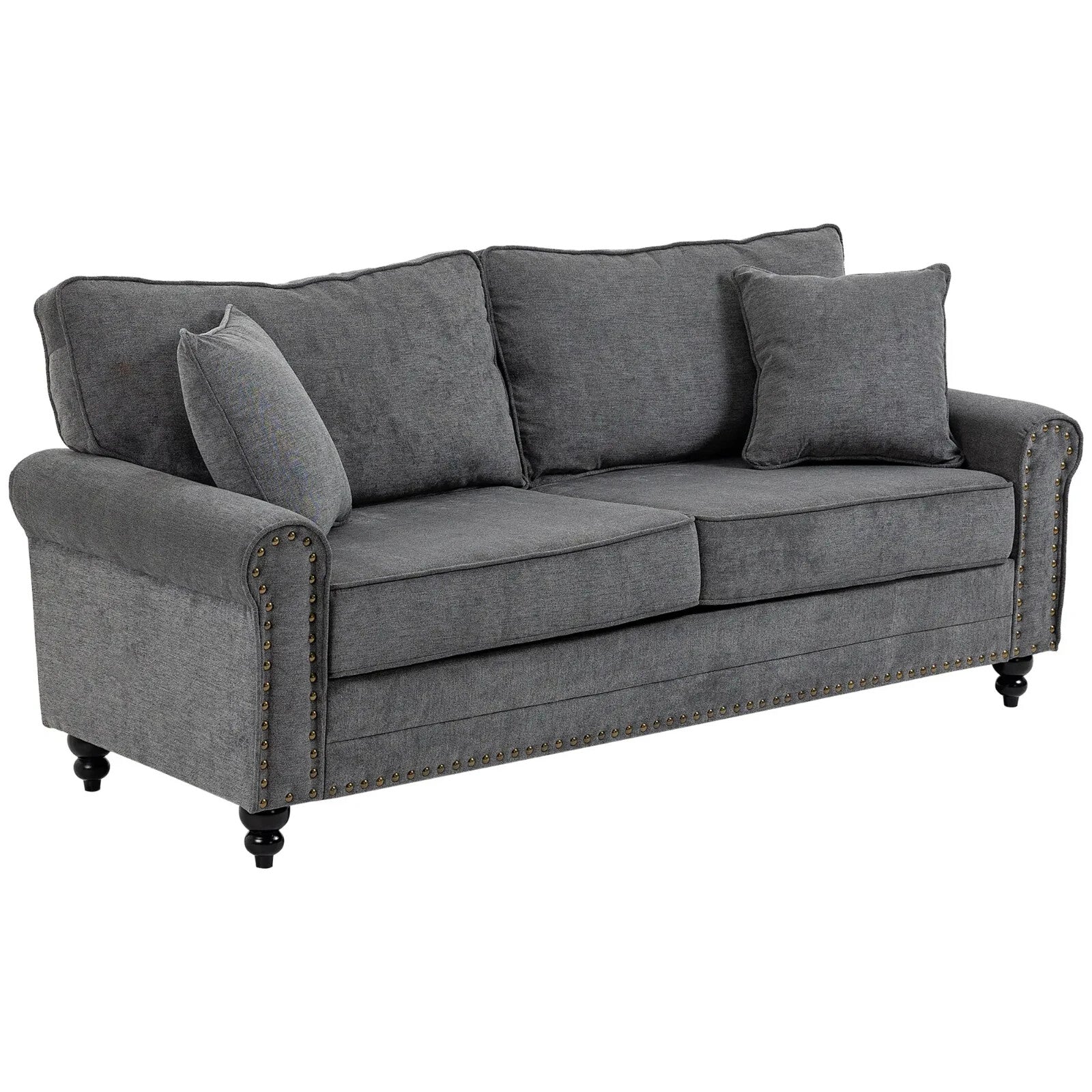 Grey 3 Seater Sofa 3 Person Fabric Sofa for Living Room Throw Pillow Thick Seats - Home and Garden Furniture Shop - rustic - furniture
