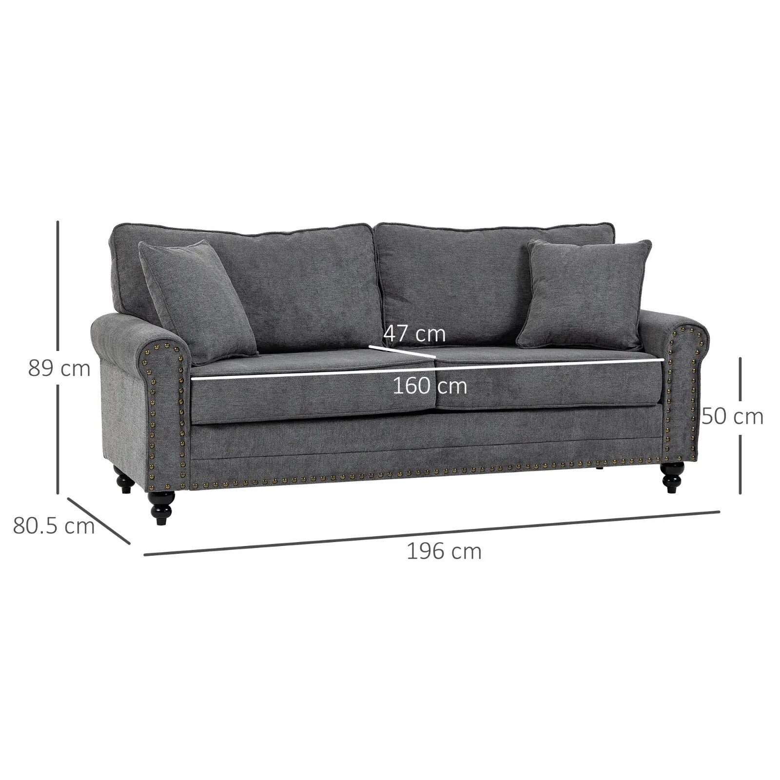 Grey 3 Seater Sofa 3 Person Fabric Sofa for Living Room Throw Pillow Thick Seats - Home and Garden Furniture Shop - rustic - furniture
