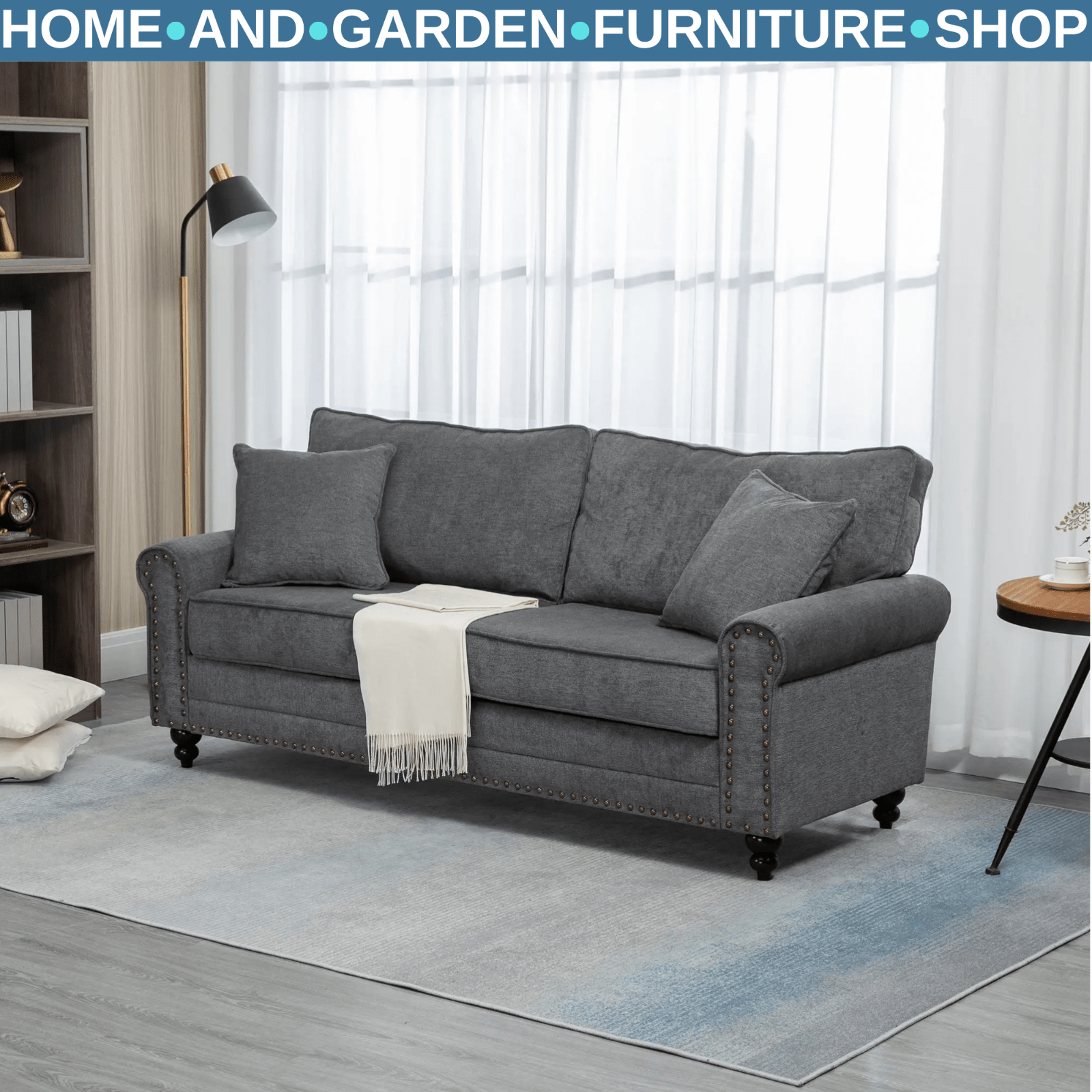 Grey 3 Seater Sofa 3 Person Fabric Sofa for Living Room Throw Pillow Thick Seats - Home and Garden Furniture Shop - rustic - furniture