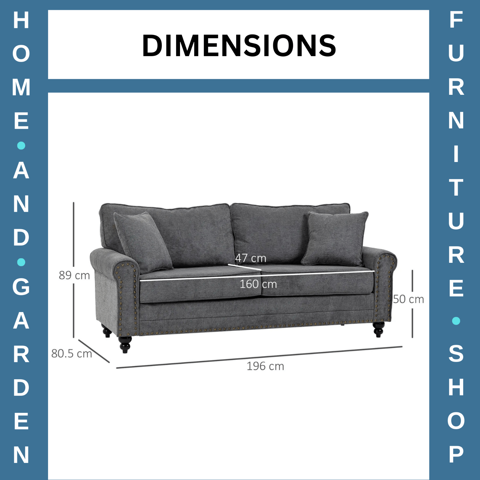 Grey 3 Seater Sofa 3 Person Fabric Sofa for Living Room Throw Pillow Thick Seats - Home and Garden Furniture Shop - rustic - furniture
