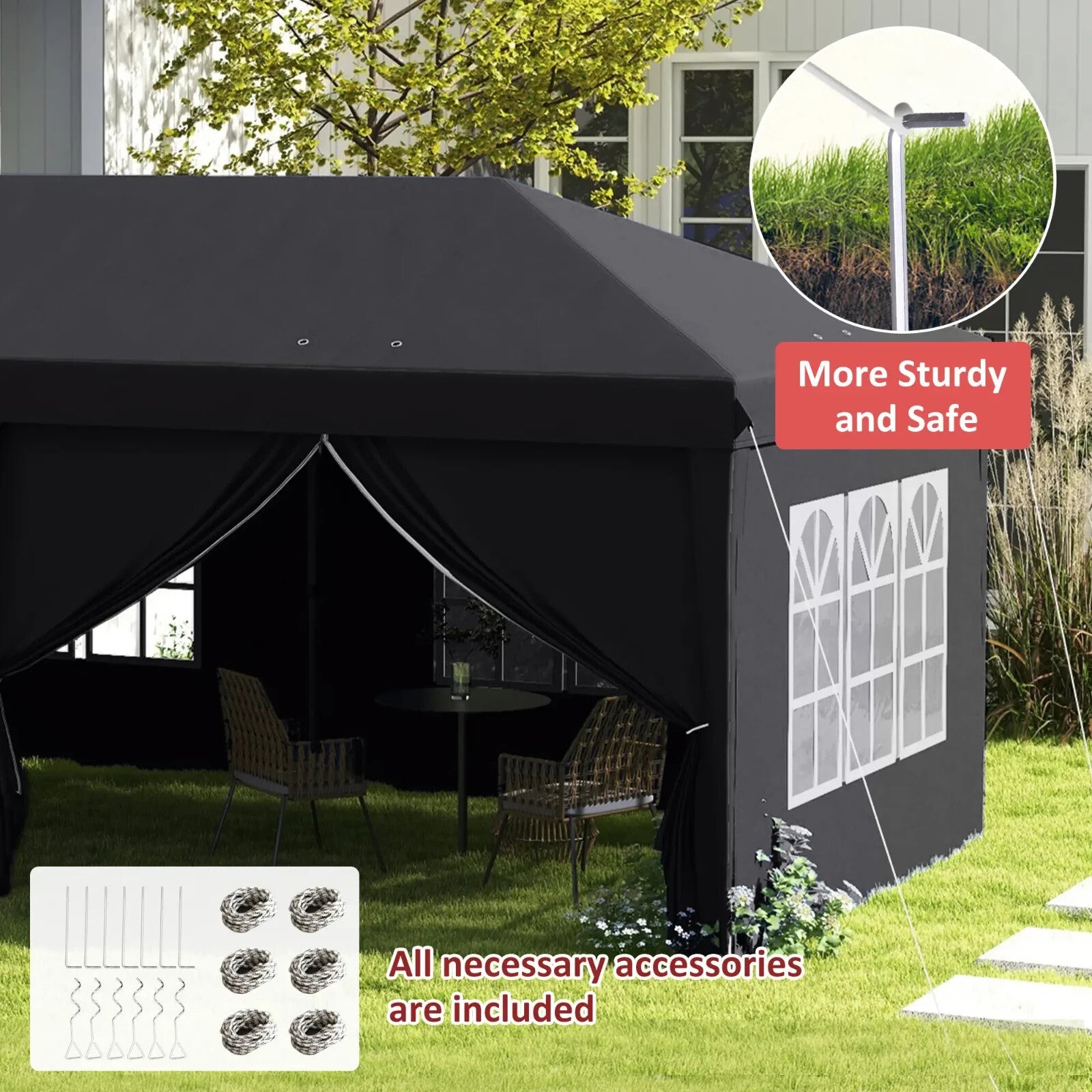 Grey 3 x 6m Pop Up Gazebo Height Adjustable Party Tent Storage Bag Garden Cover - Home and Garden Furniture Shop - rustic - furniture