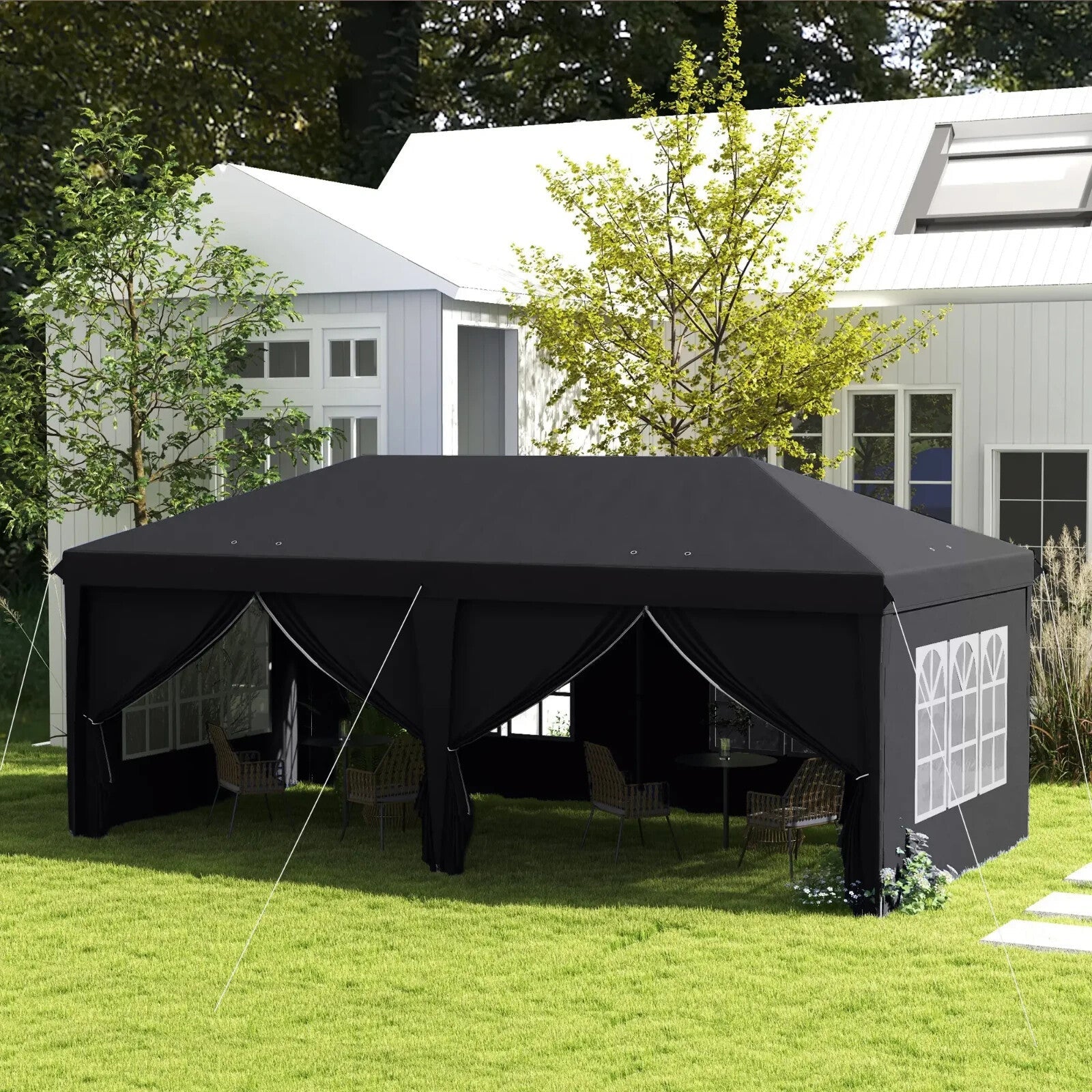 Grey 3 x 6m Pop Up Gazebo Height Adjustable Party Tent Storage Bag Garden Cover - Home and Garden Furniture Shop - rustic - furniture