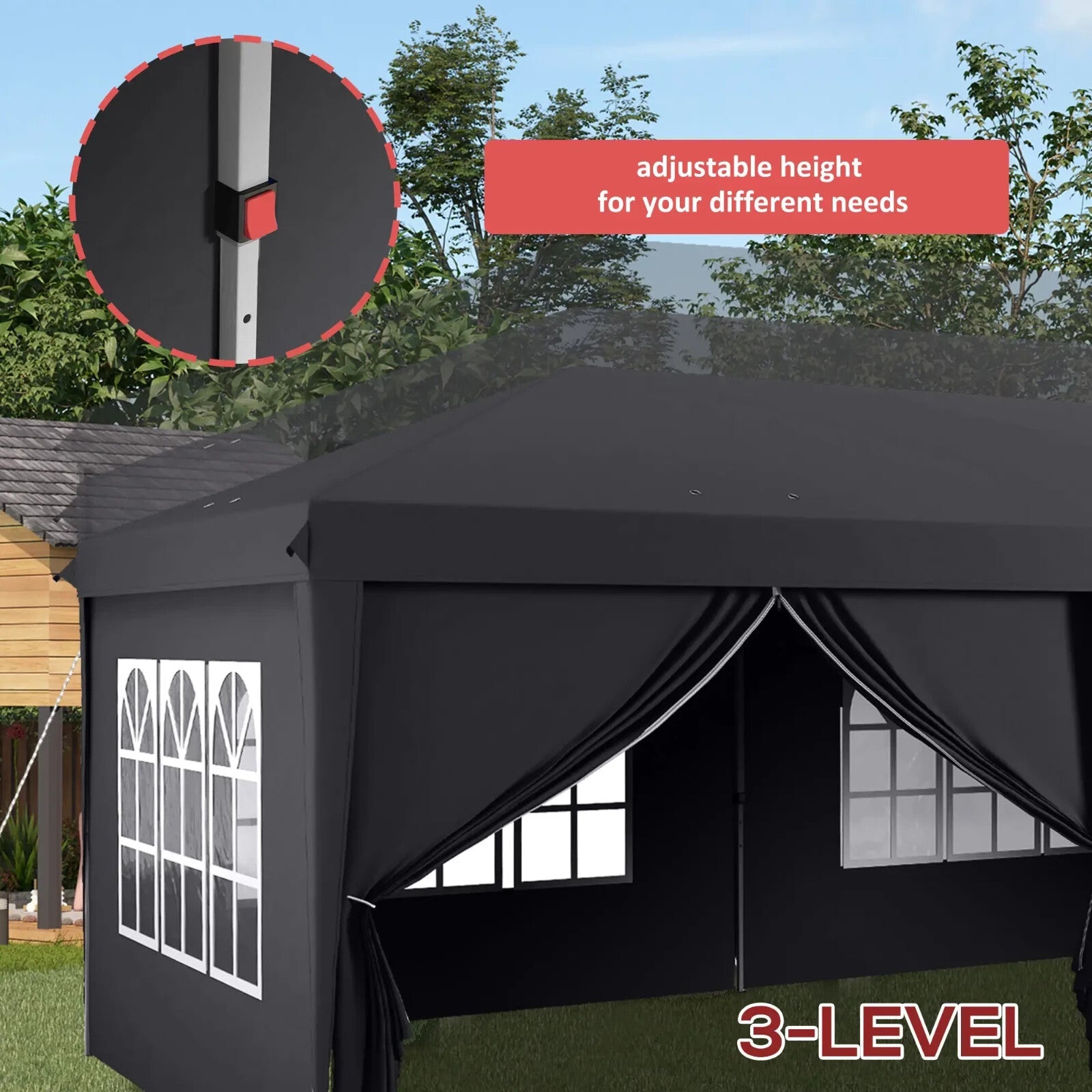 Grey 3 x 6m Pop Up Gazebo Height Adjustable Party Tent Storage Bag Garden Cover - Home and Garden Furniture Shop - rustic - furniture