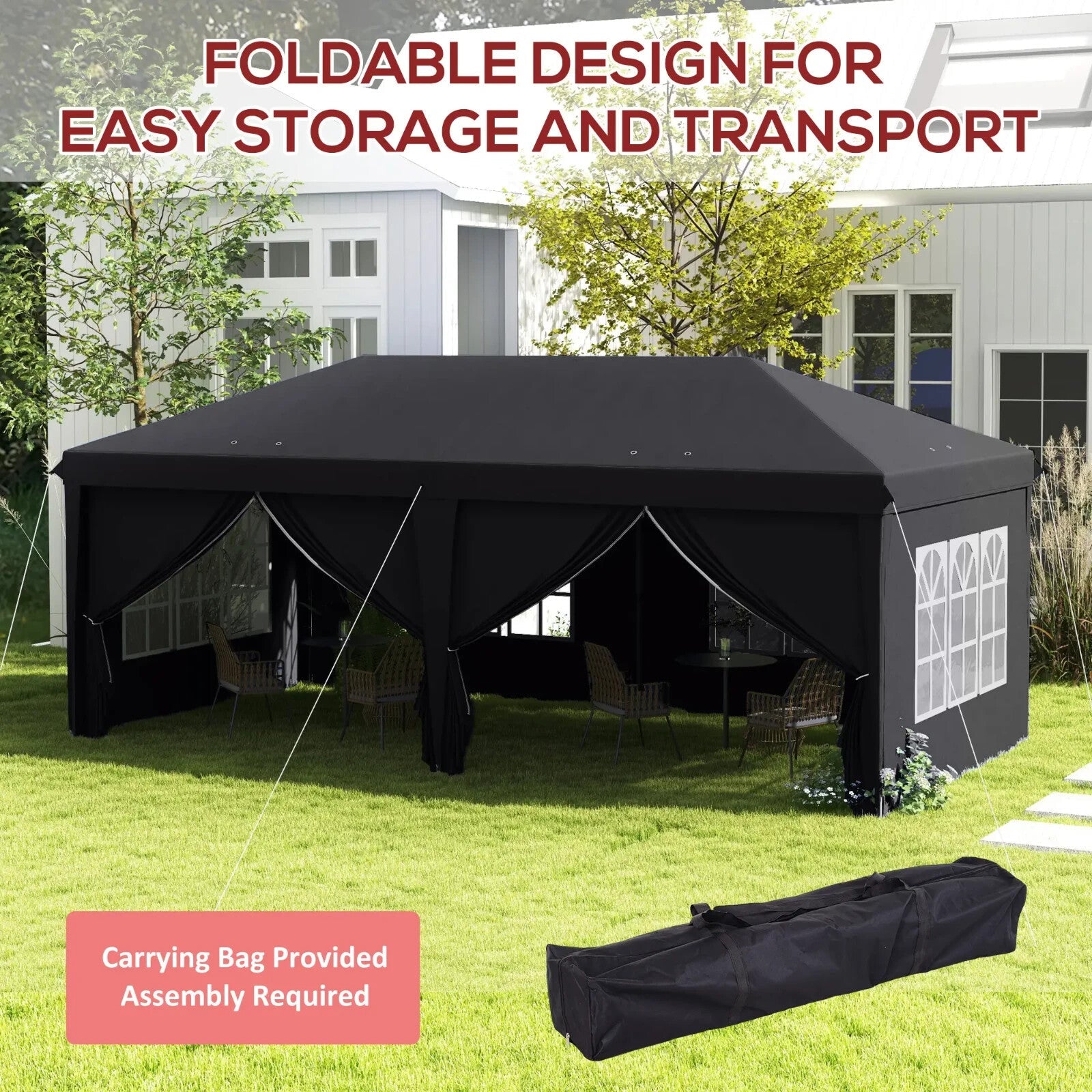 Grey 3 x 6m Pop Up Gazebo Height Adjustable Party Tent Storage Bag Garden Cover - Home and Garden Furniture Shop - rustic - furniture
