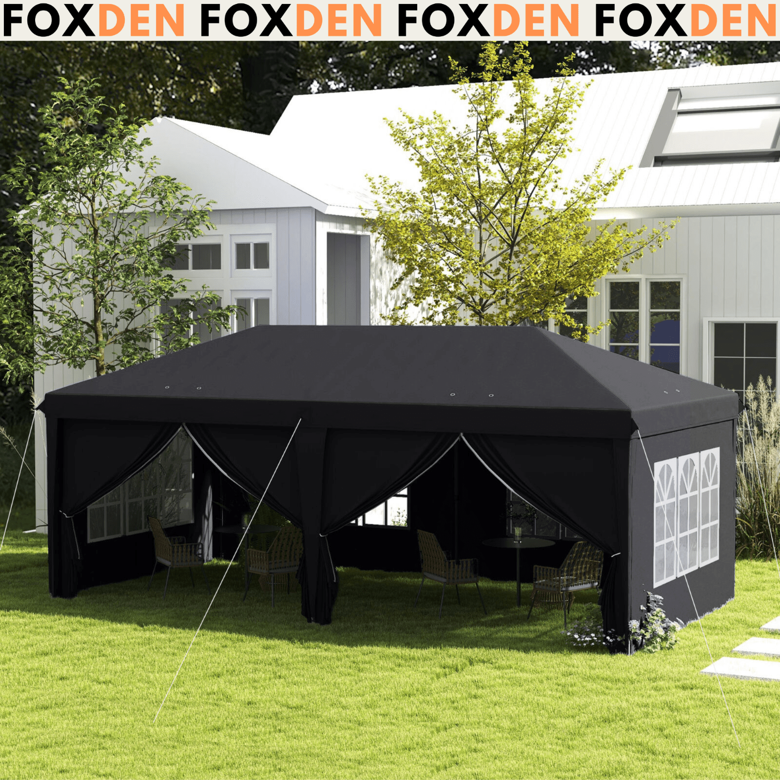 Grey 3 x 6m Pop Up Gazebo Height Adjustable Party Tent Storage Bag Garden Cover - Home and Garden Furniture Shop - #rustic - furniture#