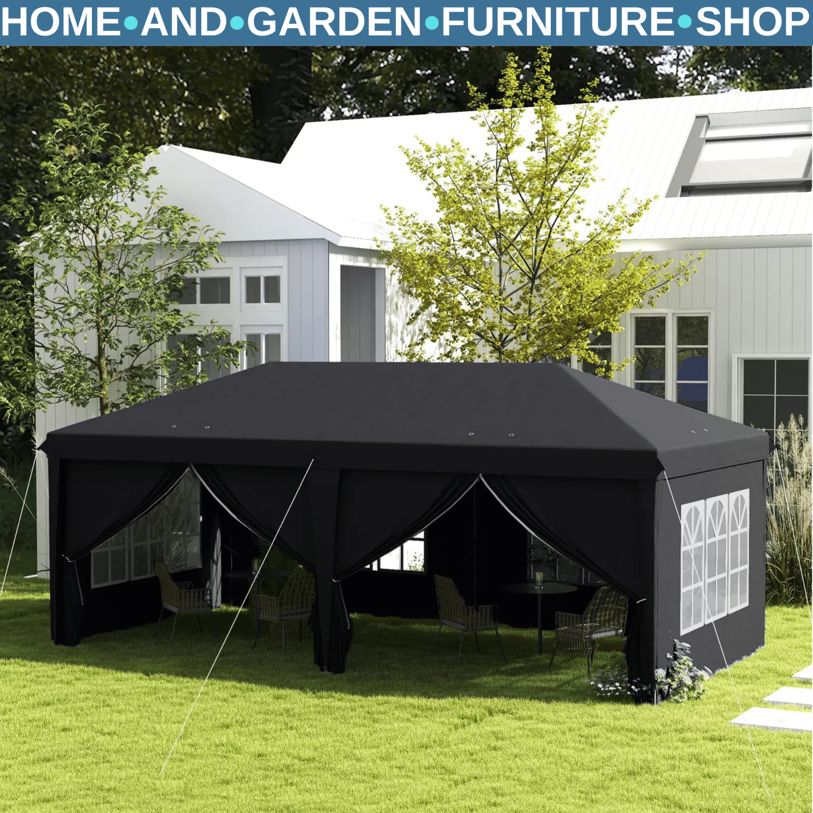 Grey 3 x 6m Pop Up Gazebo Height Adjustable Party Tent Storage Bag Garden Cover - Home and Garden Furniture Shop - rustic - furniture
