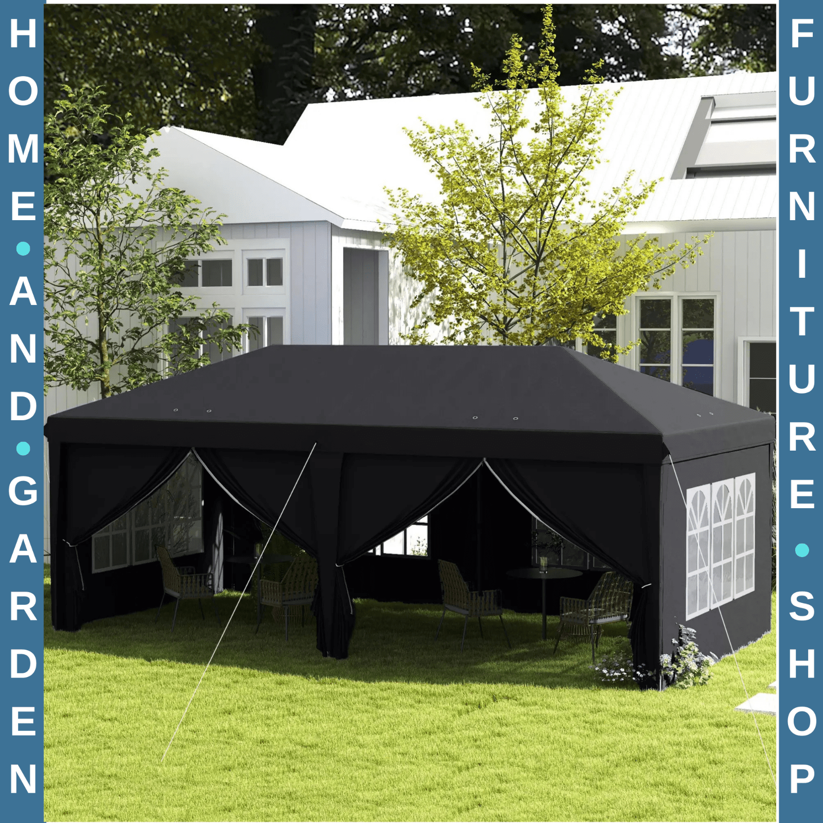 Grey 3 x 6m Pop Up Gazebo Height Adjustable Party Tent Storage Bag Garden Cover - Home and Garden Furniture Shop - rustic - furniture