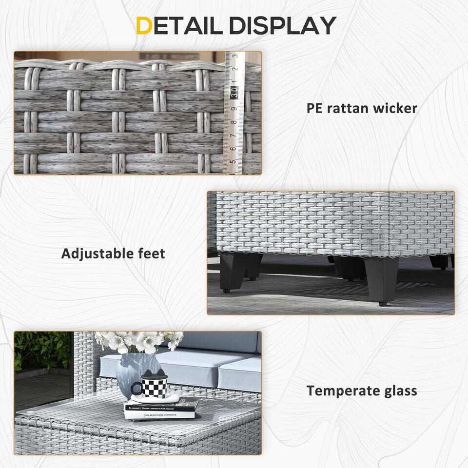 Grey 5 PCs Rattan Garden Furniture Set Glass Coffee Table Corner Seat Cushions - Home and Garden Furniture Shop - rustic - furniture