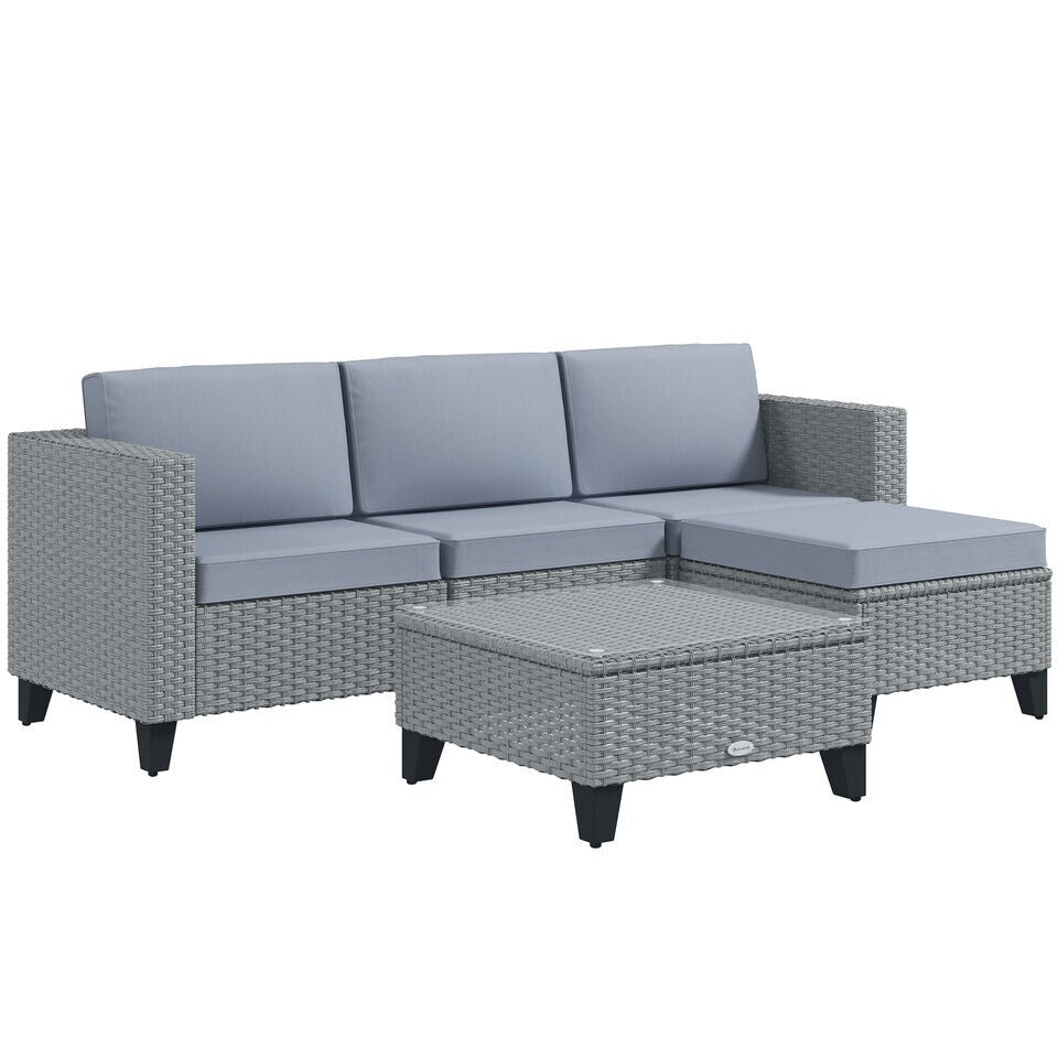 Grey 5 PCs Rattan Garden Furniture Set Glass Coffee Table Corner Seat Cushions - Home and Garden Furniture Shop - rustic - furniture