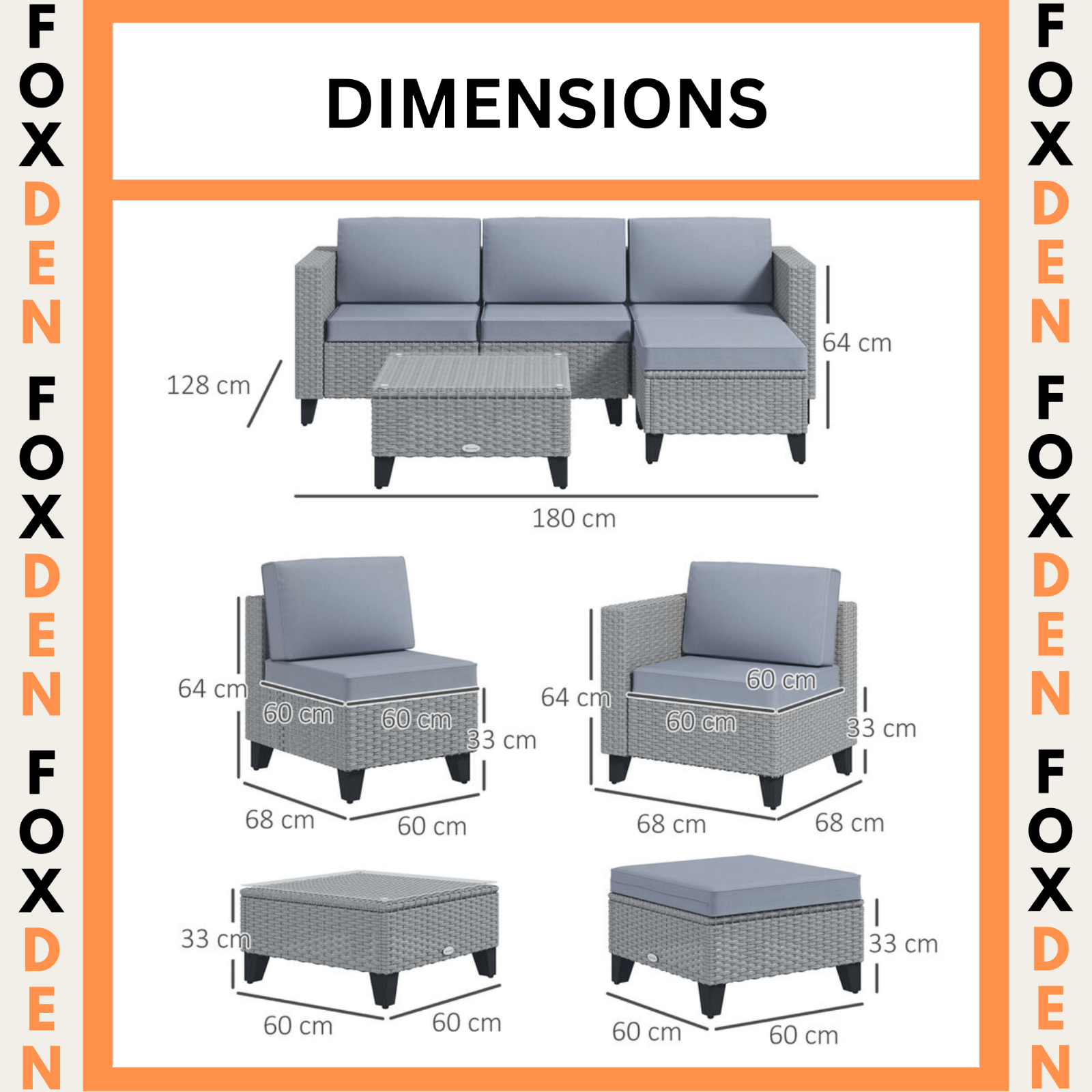 Grey 5 PCs Rattan Garden Furniture Set Glass Coffee Table Corner Seat Cushions - Home and Garden Furniture Shop - rustic - furniture