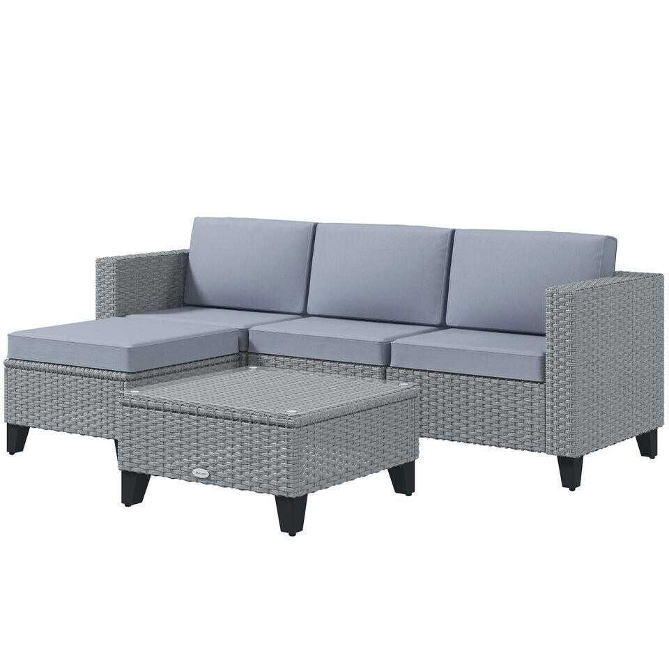 Grey 5 PCs Rattan Garden Furniture Set Glass Coffee Table Corner Seat Cushions - Home and Garden Furniture Shop - rustic - furniture