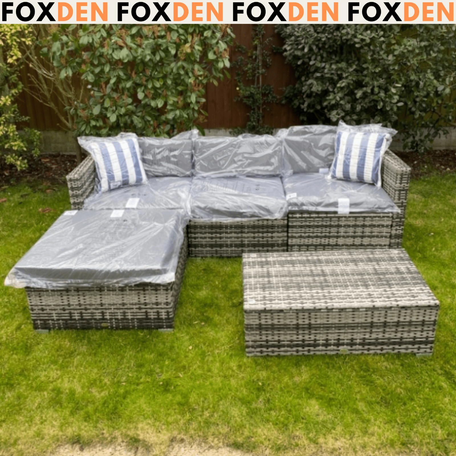 Grey 5 Piece Garden Rattan Sofa Set Wicker Sectional Patio Sofa Table Cushions - Home and Garden Furniture Shop - #rustic - furniture#