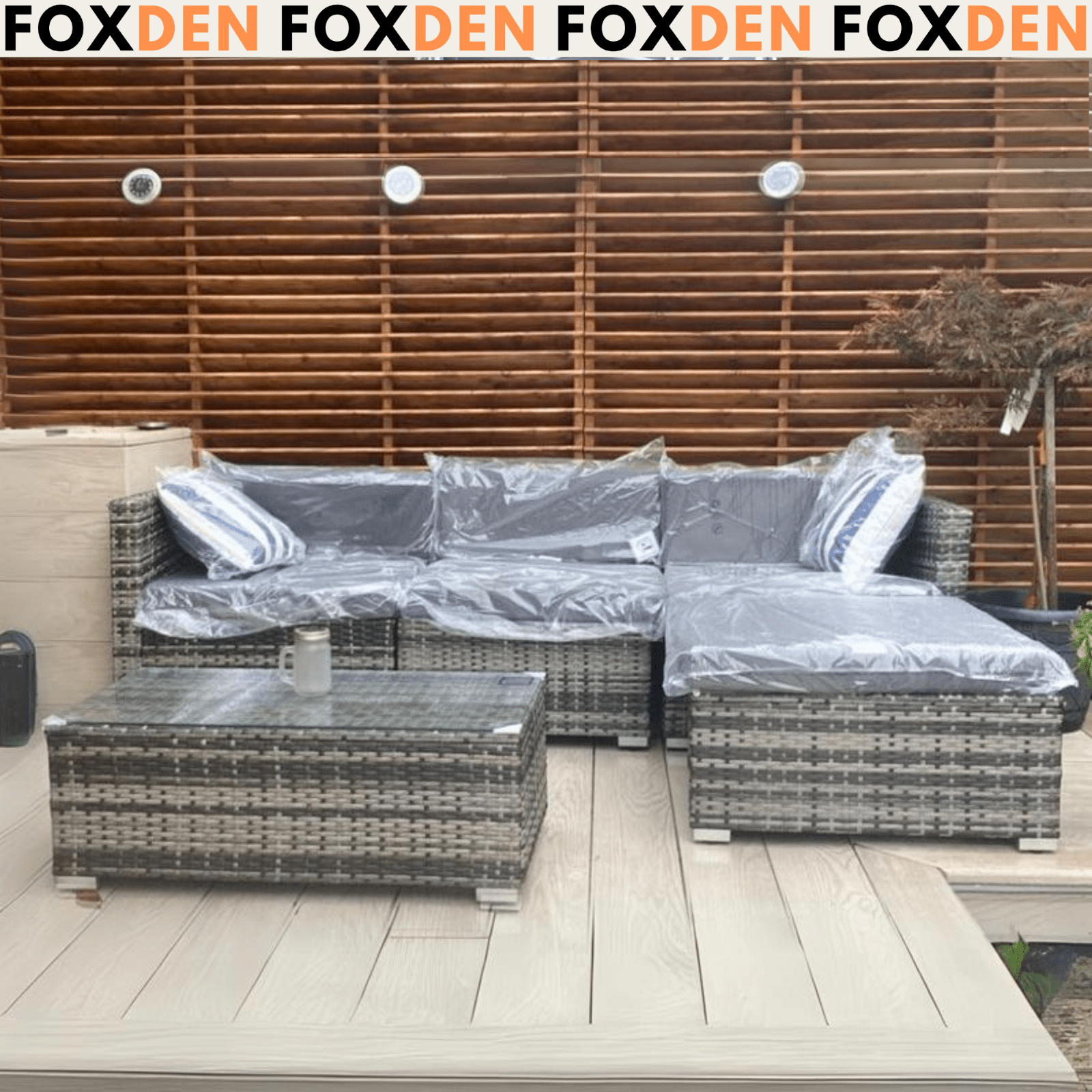 Grey 5 Piece Garden Rattan Sofa Set Wicker Sectional Patio Sofa Table Cushions - Home and Garden Furniture Shop - #rustic - furniture#