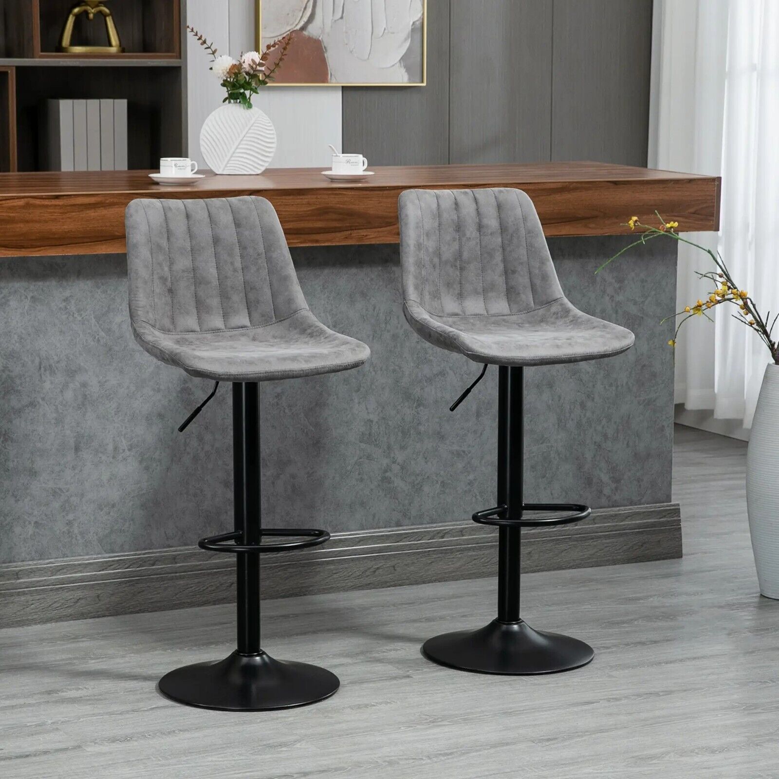 Grey Bar Stools Set Of 2 360 Swivel Seat Retro Tub Counter Metal Frame Footrest - Home and Garden Furniture Shop - #rustic - furniture#