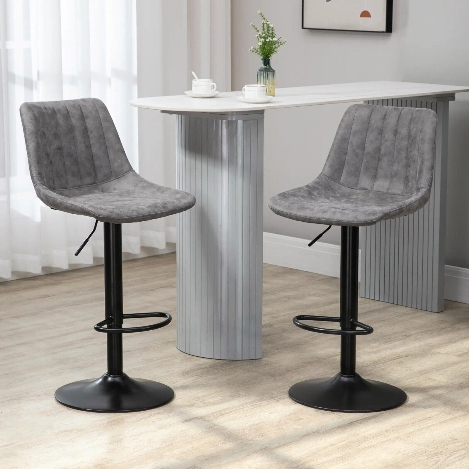 Grey Bar Stools Set Of 2 360 Swivel Seat Retro Tub Counter Metal Frame Footrest - Home and Garden Furniture Shop - #rustic - furniture#