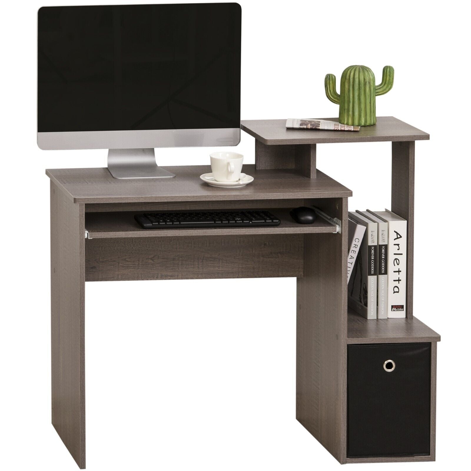 Grey Computer Desk Shelves Home Office Study Workstation Table PC Laptop Desks - Home and Garden Furniture Shop - rustic - furniture