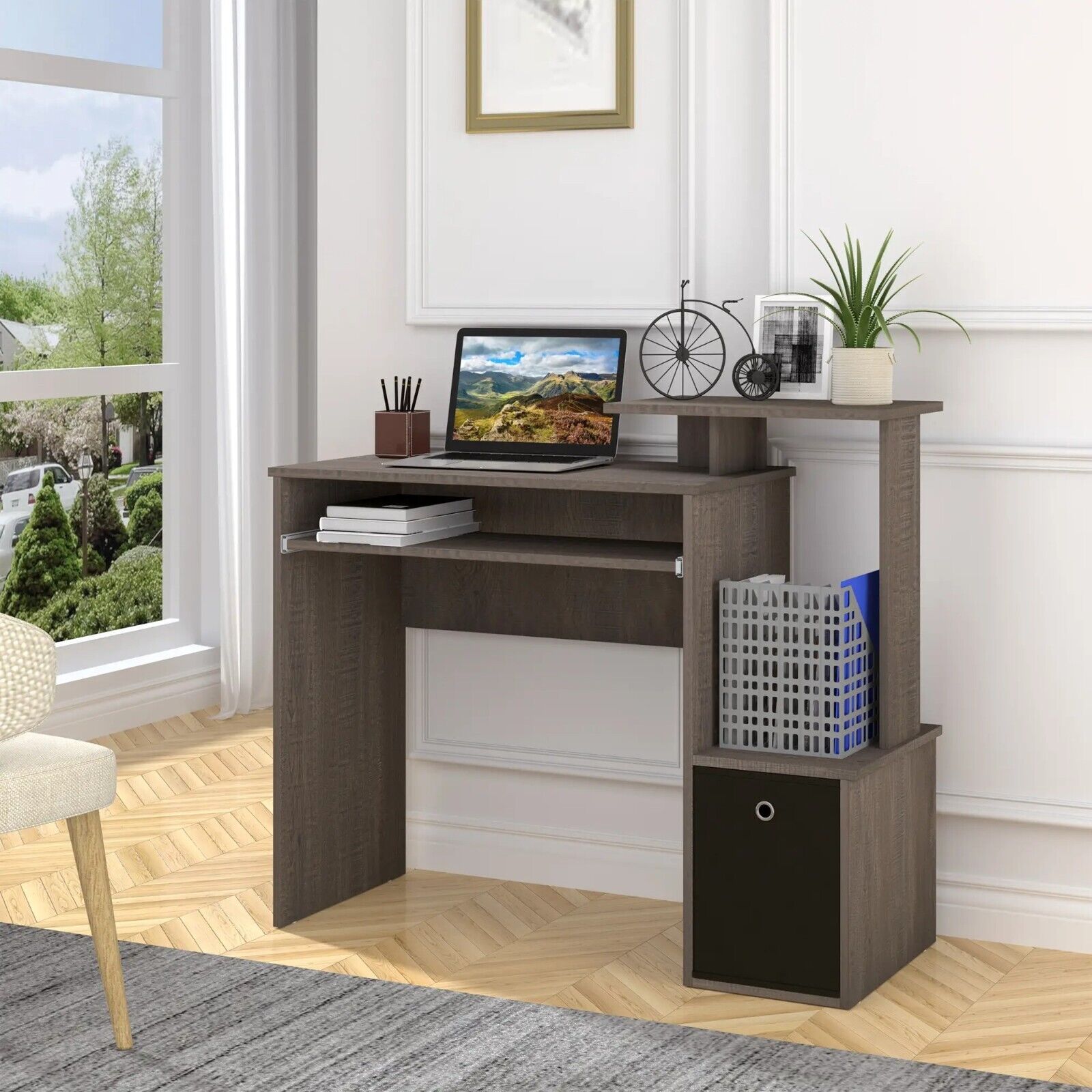Grey Computer Desk Shelves Home Office Study Workstation Table PC Laptop Desks - Home and Garden Furniture Shop - rustic - furniture