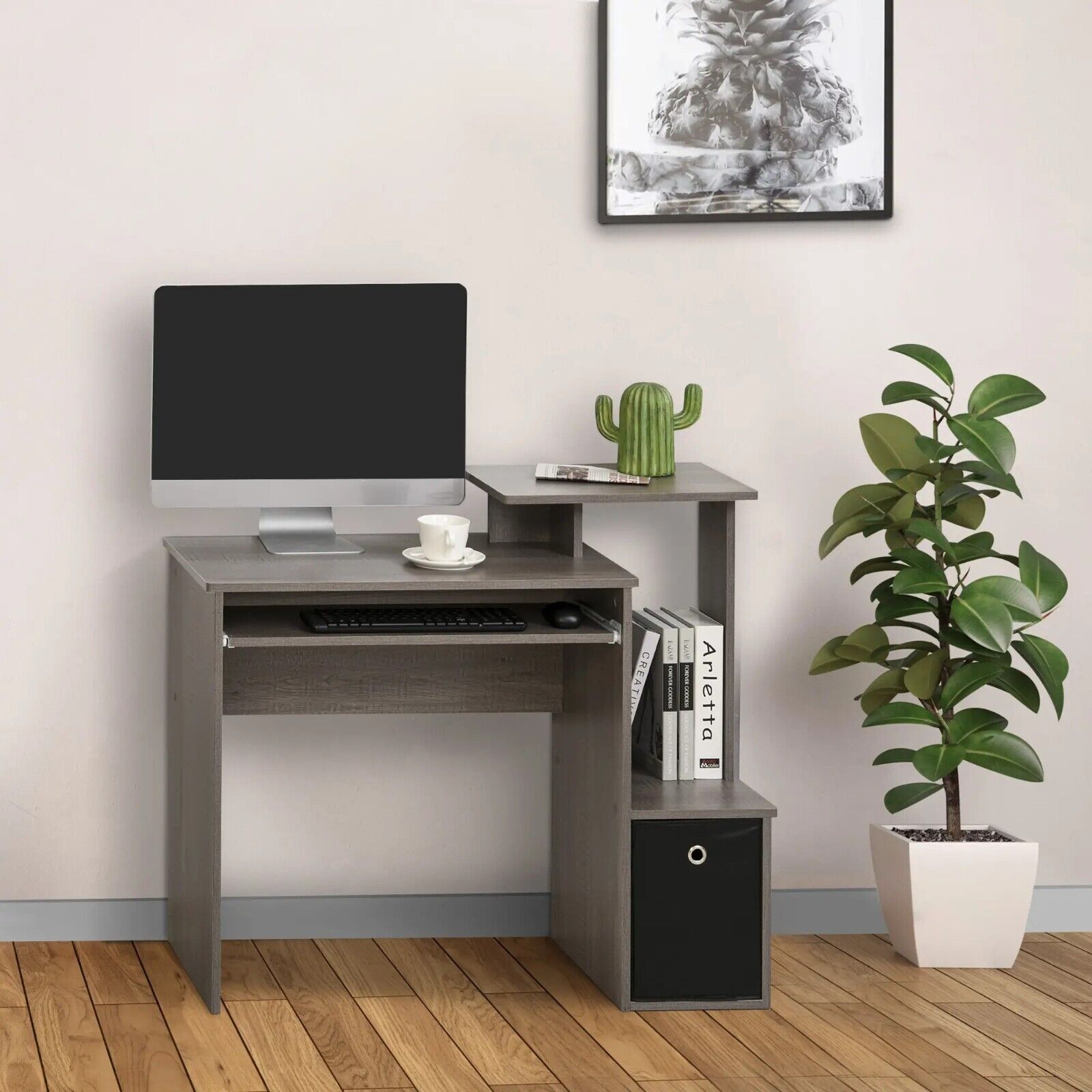 Grey Computer Desk Shelves Home Office Study Workstation Table PC Laptop Desks - Home and Garden Furniture Shop - rustic - furniture