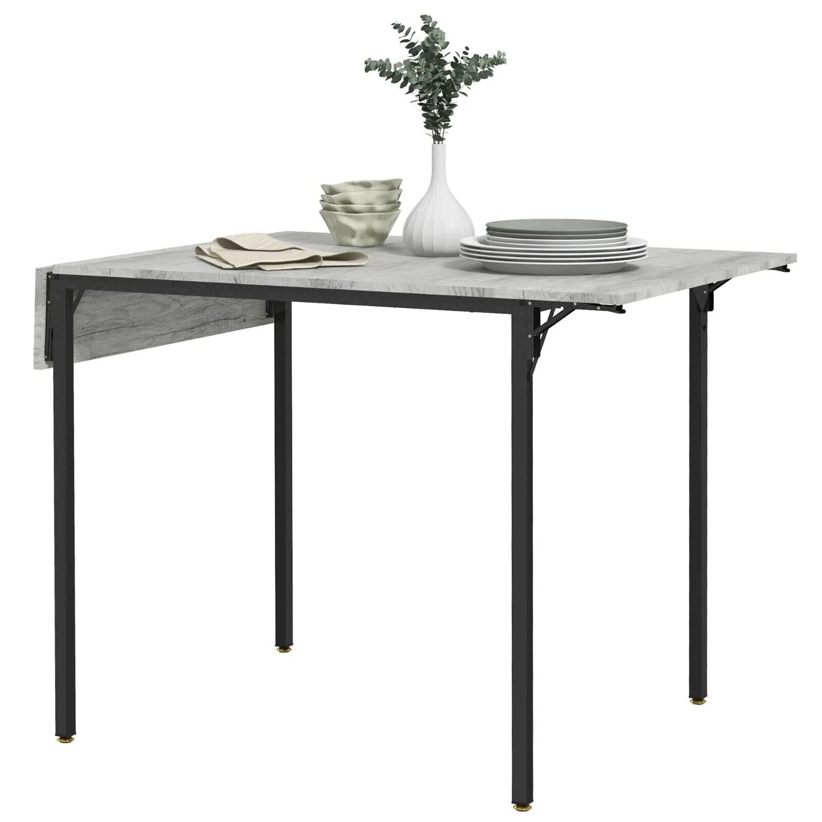 Grey Drop Leaf Dining Table Folding Extendable Kitchen Table Space Saving Metal - Home and Garden Furniture Shop - #rustic - furniture#