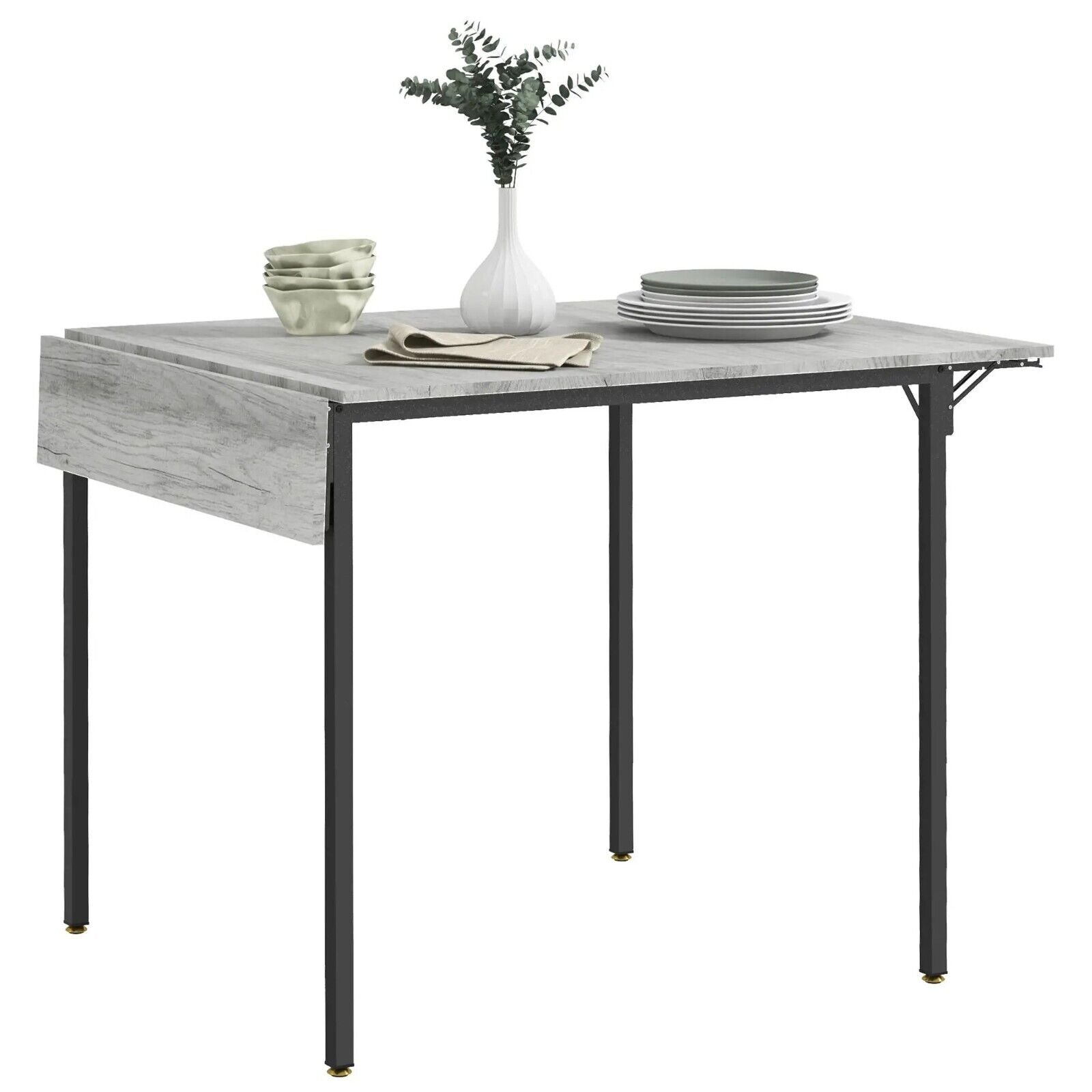 Grey Drop Leaf Dining Table Folding Extendable Kitchen Table Space Saving Metal - Home and Garden Furniture Shop - #rustic - furniture#