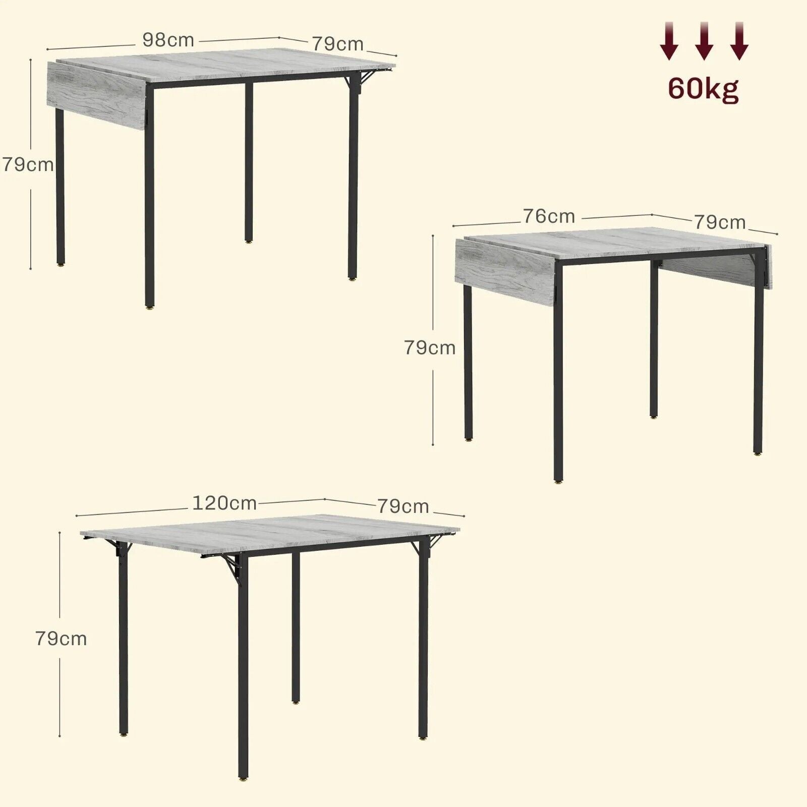 Grey Drop Leaf Dining Table Folding Extendable Kitchen Table Space Saving Metal - Home and Garden Furniture Shop - #rustic - furniture#