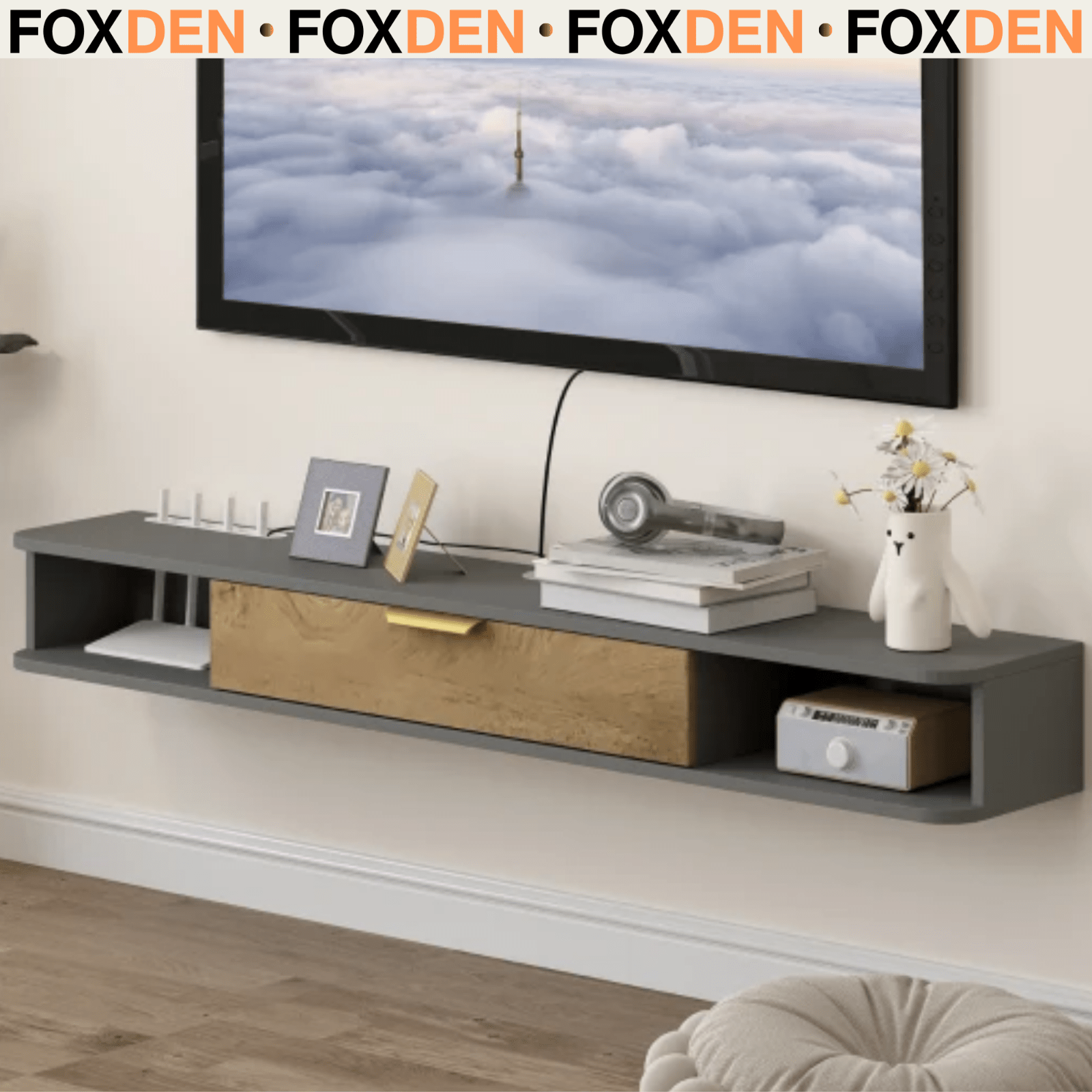 Grey Floating TV Unit Cabinet Stand for 65 Inch TVs 140cm Wall Mounted Storage - Home and Garden Furniture Shop - rustic - furniture